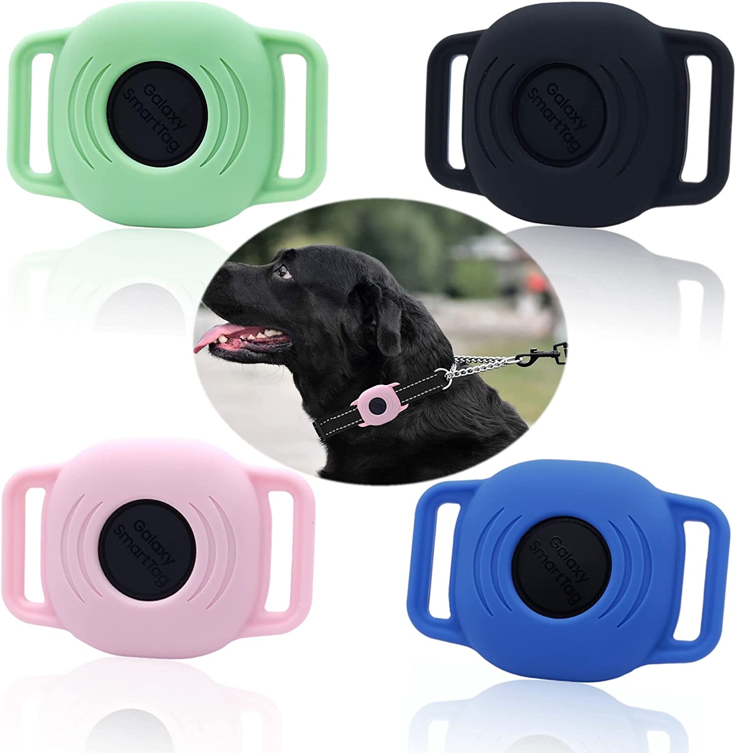 Silicone Case for Galaxy SmartTag for Dog, Slim Sleeve for Samsung Smarttag+Plus Finder Tracker for cat pet Collar Necklace Dropper, Secure Holder for Kids (Black,Green,Pink,Blue,4Pack)