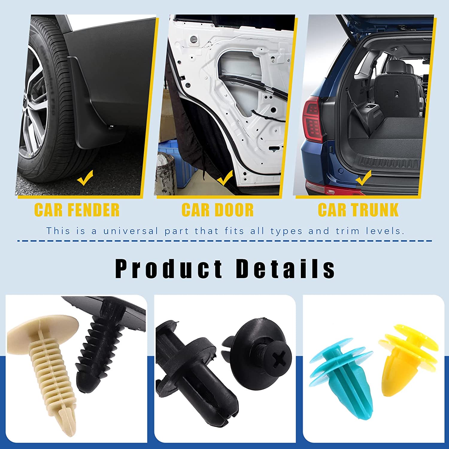 Glarks 500Pcs Mixed Auto Car Retainer Fastener Rivets Push Clips Set, Nylon Bumper Fender Trim Panel Shield Engine Rivets Compatible with GM Ford Chrysler Toyota Lexus Honda Acura Dodge Jeep