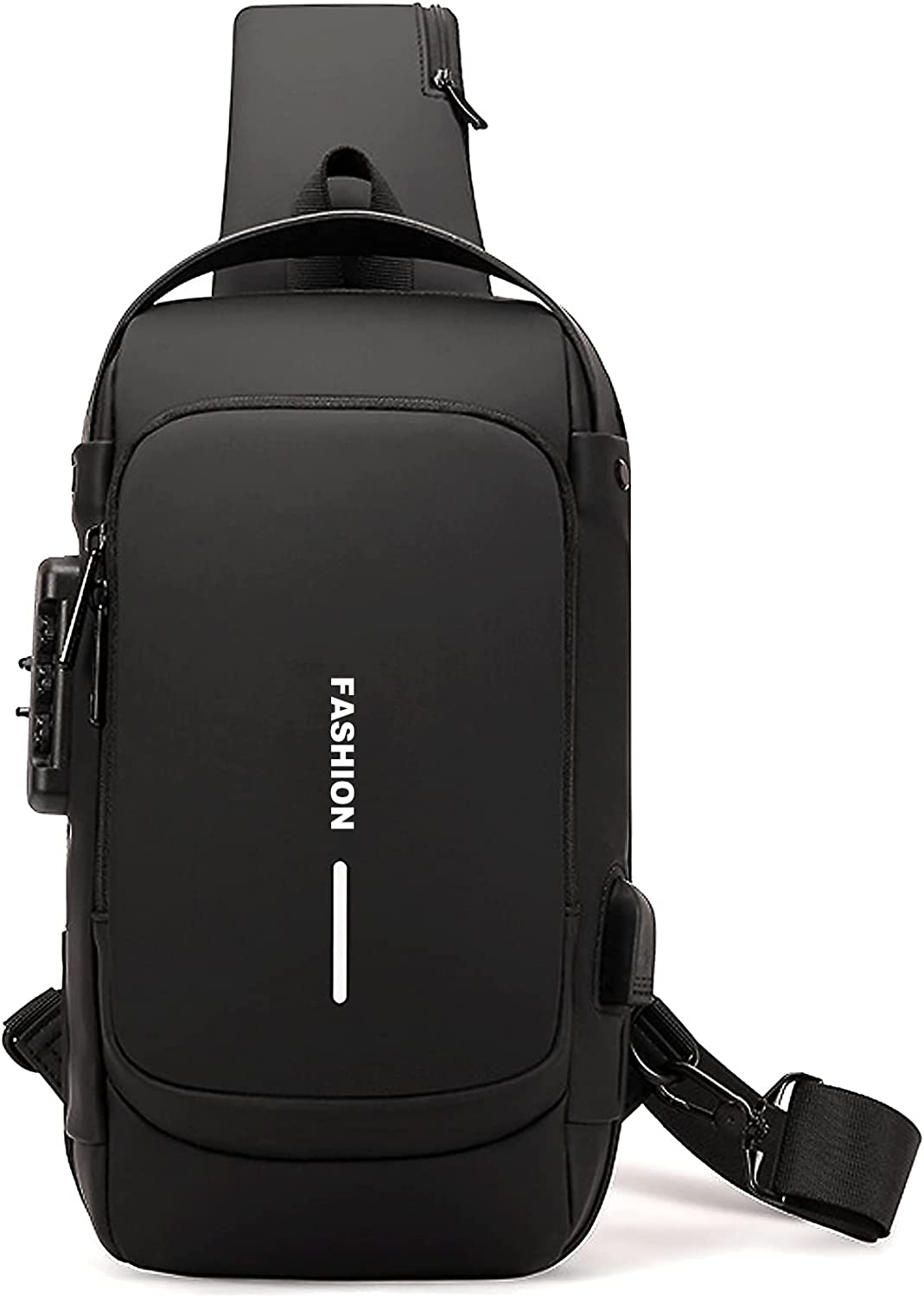 Dwenles Anti theft Crossbody Sling Bag,Waterproof Chest Daypack with USB Charging, Shoulder Backpack for Men Women (Black)