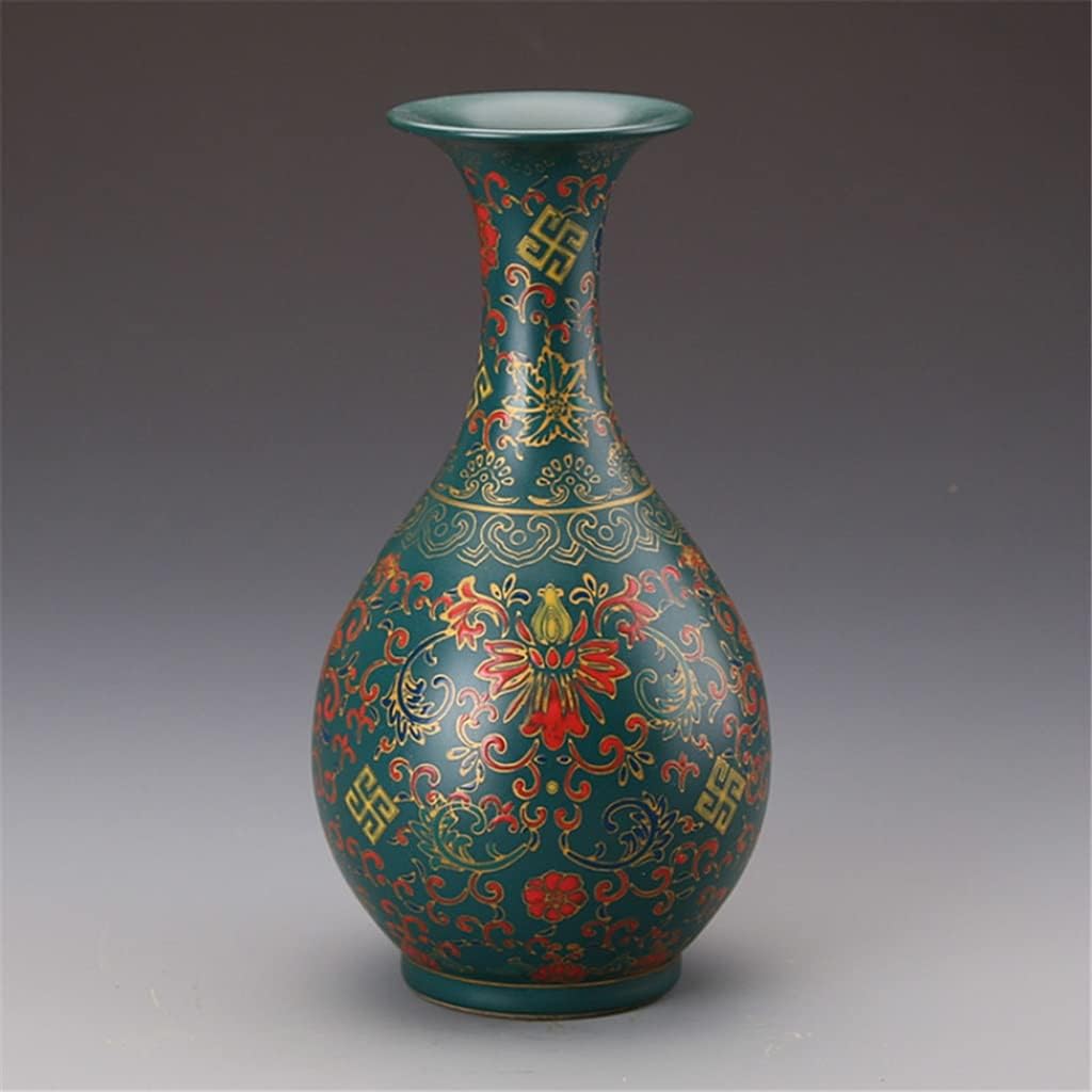 ZSEDP Classic Antique Chinese Style Porcelain Green Glaze Enamel Jingdezhen Flower Vase for Collections