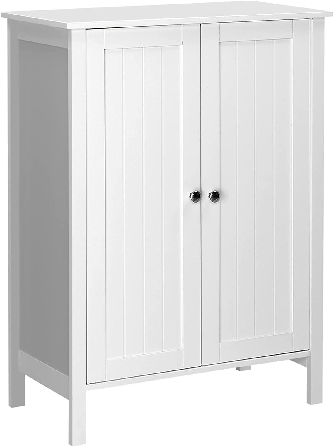 Bonnlo Bathroom Cabinet Free Standing Floor Storage with Double Door Adjustable Shelf Space Saver Decorative Modern Bathroom Furniture White