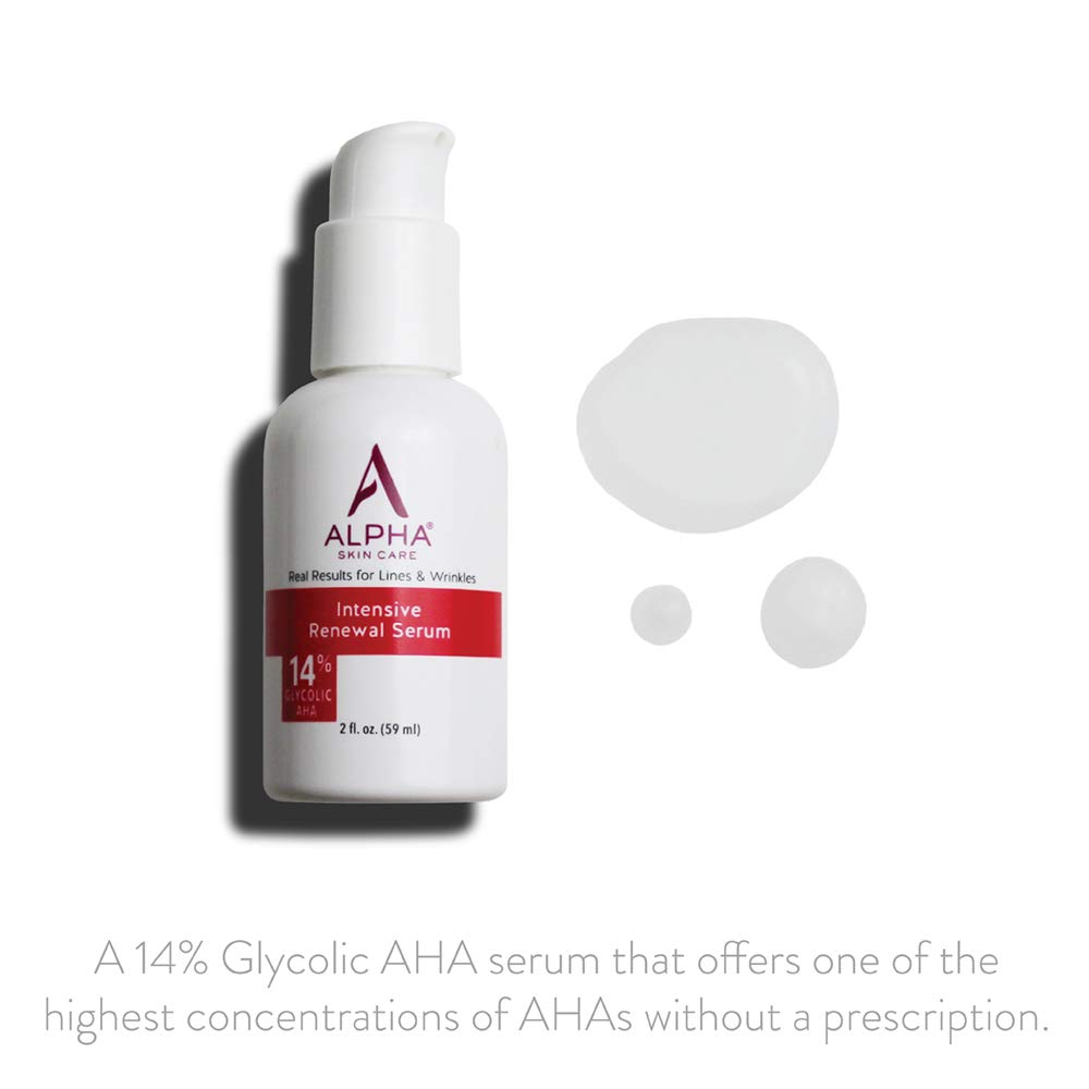 Alpha Skin Care Renewal Serum Concentrated with 14% Glycolic AHA, Intensive Rejuvenating Smoothing Serum, Gently Exfoliates, Hydrates, Evens Skin Tone For A Healthier Clear Complexion