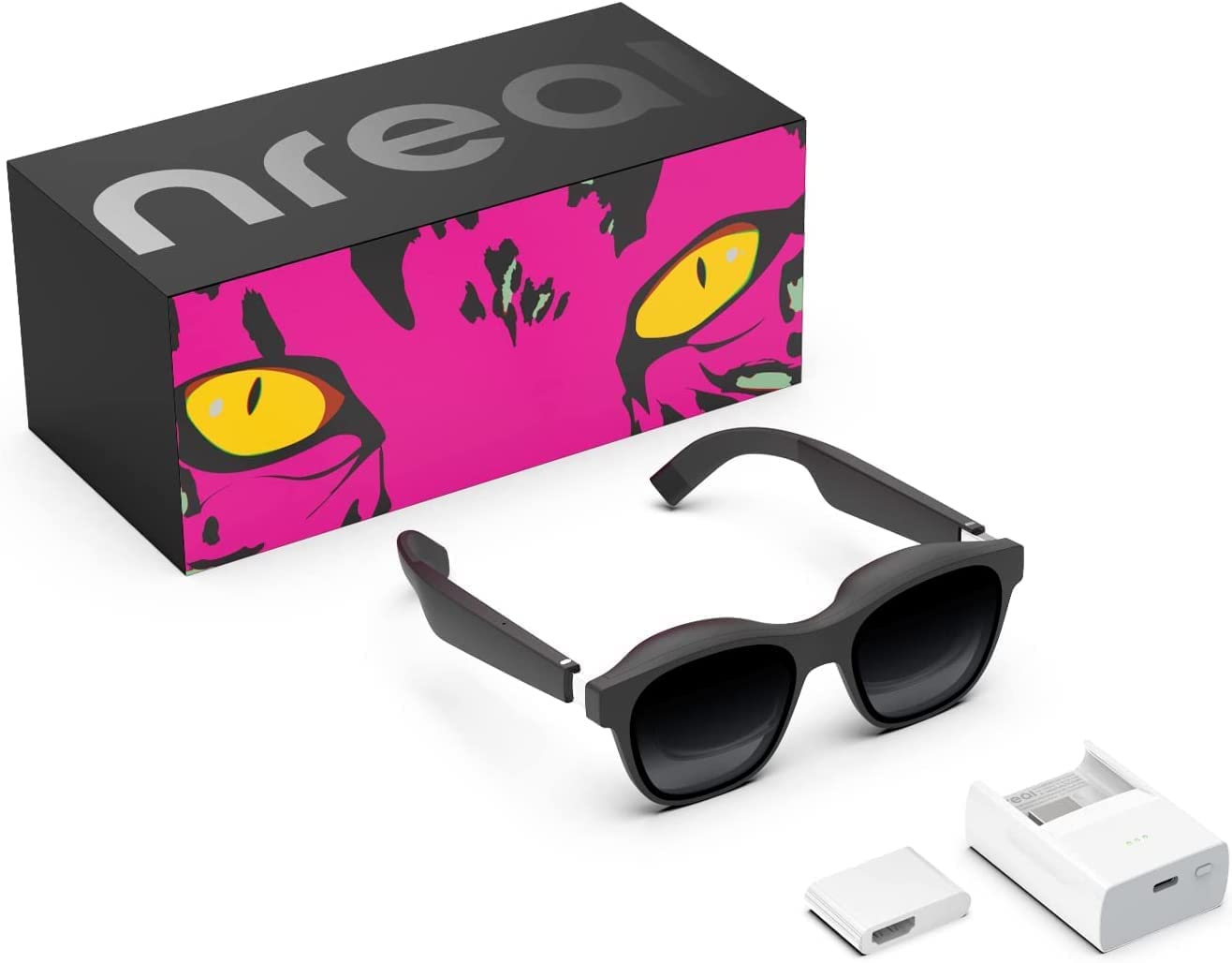 Nreal Air AR Glasses with Nreal Adapter， Compatible with iPhone and Nintendo Switch， Connect to iPhone via Lightning to HDMI Adapter， Stream and Game， AR Glasses with 130" Micro-OLED Virtual Displ