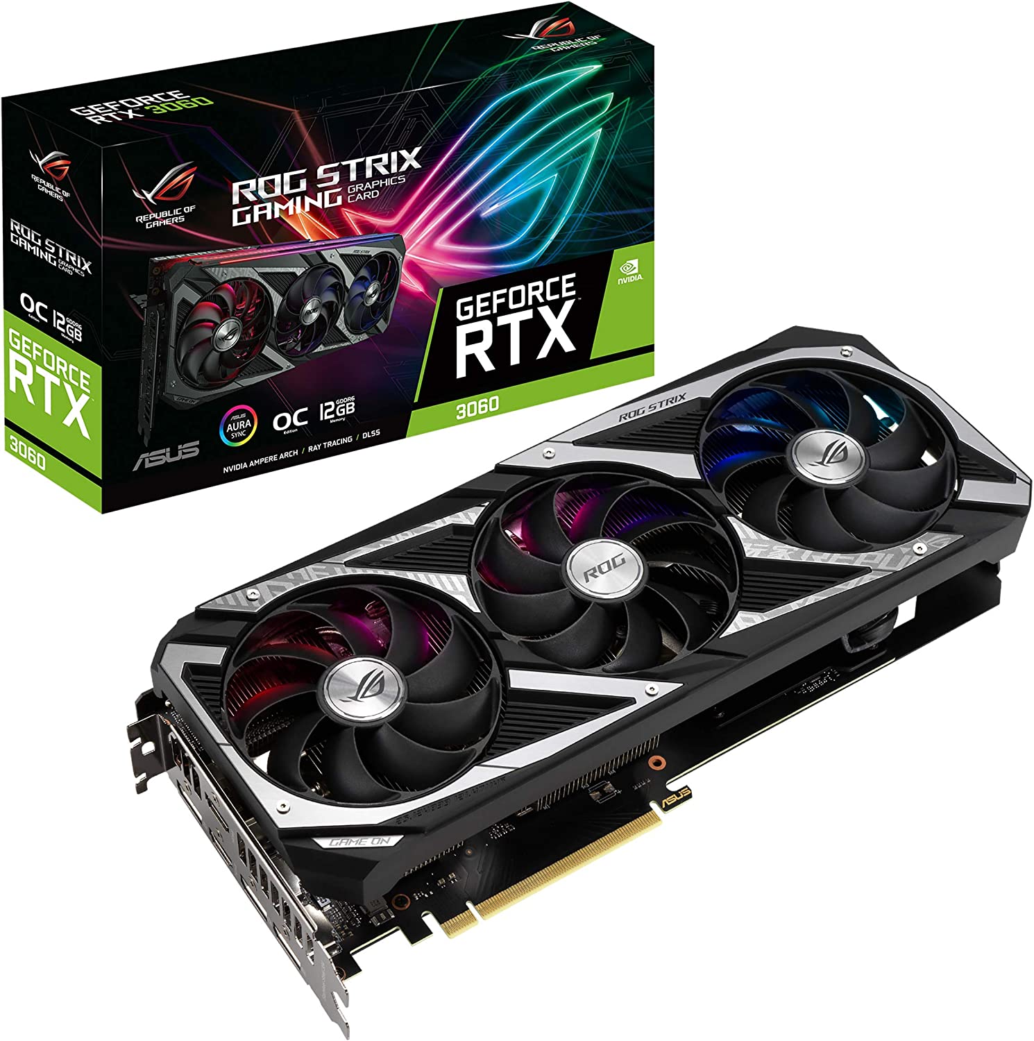 ASUS ROG Strix NVIDIA GeForce RTX 3060 OC Edition Gaming Graphics Card (PCIe 4.0, 12GB GDDR6, HDMI 2.1, DisplayPort 1.4a, Axial-tech Fan Design, 2.7-Slot, Super Alloy Power II, GPU Tweak II)