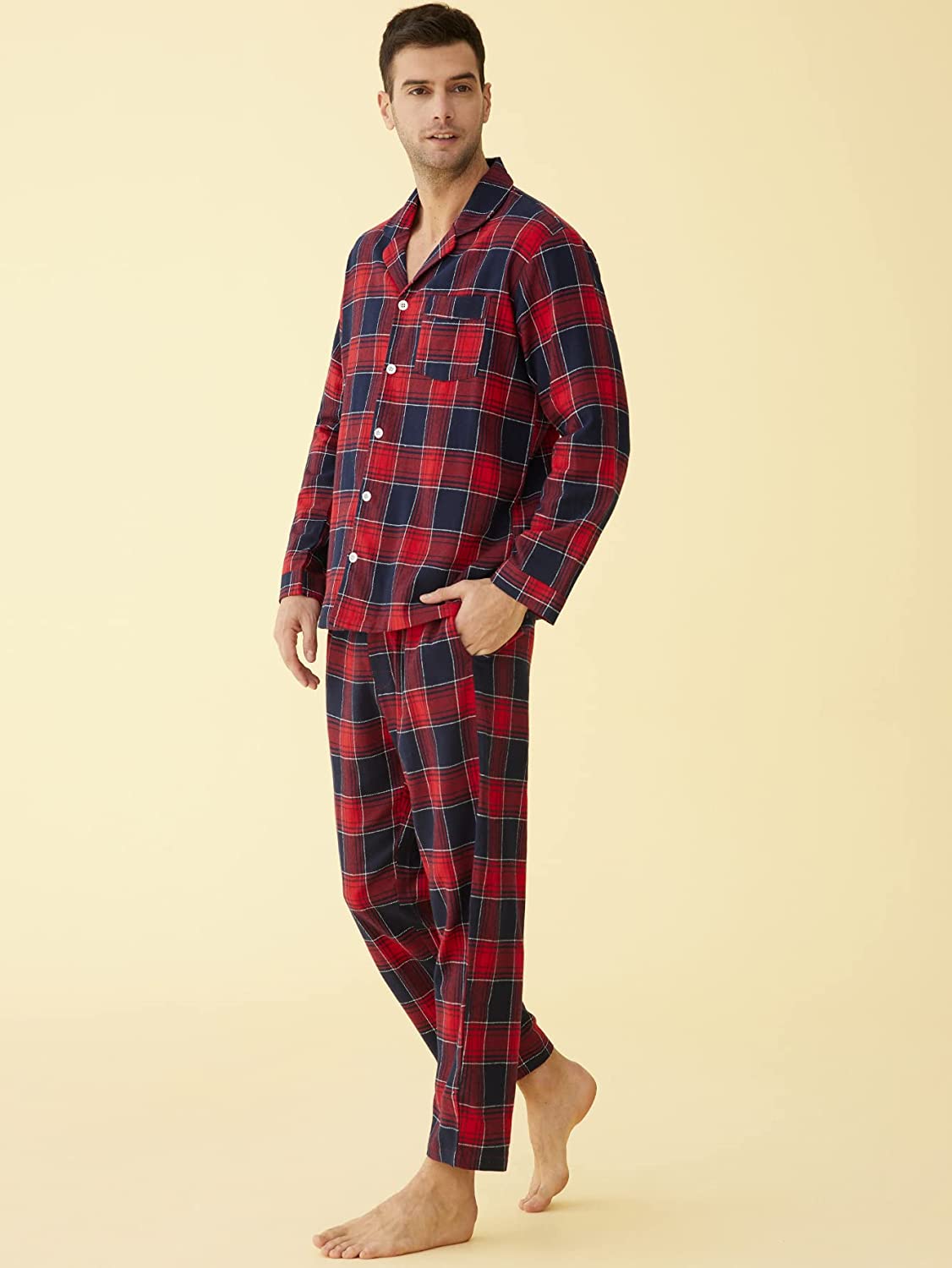 Latuza Men’s Cotton Flannel Pajama Set Plaid Sleepwear