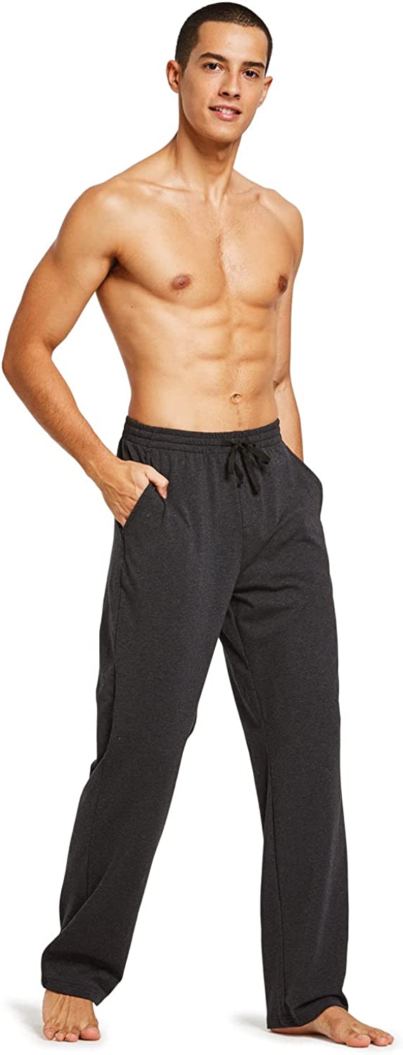 BALEAF Men's Sweatpants Casual Lounge Cotton Pajama Yoga Pants Open Bottom Straight Leg Male Sweat Pants with Pockets