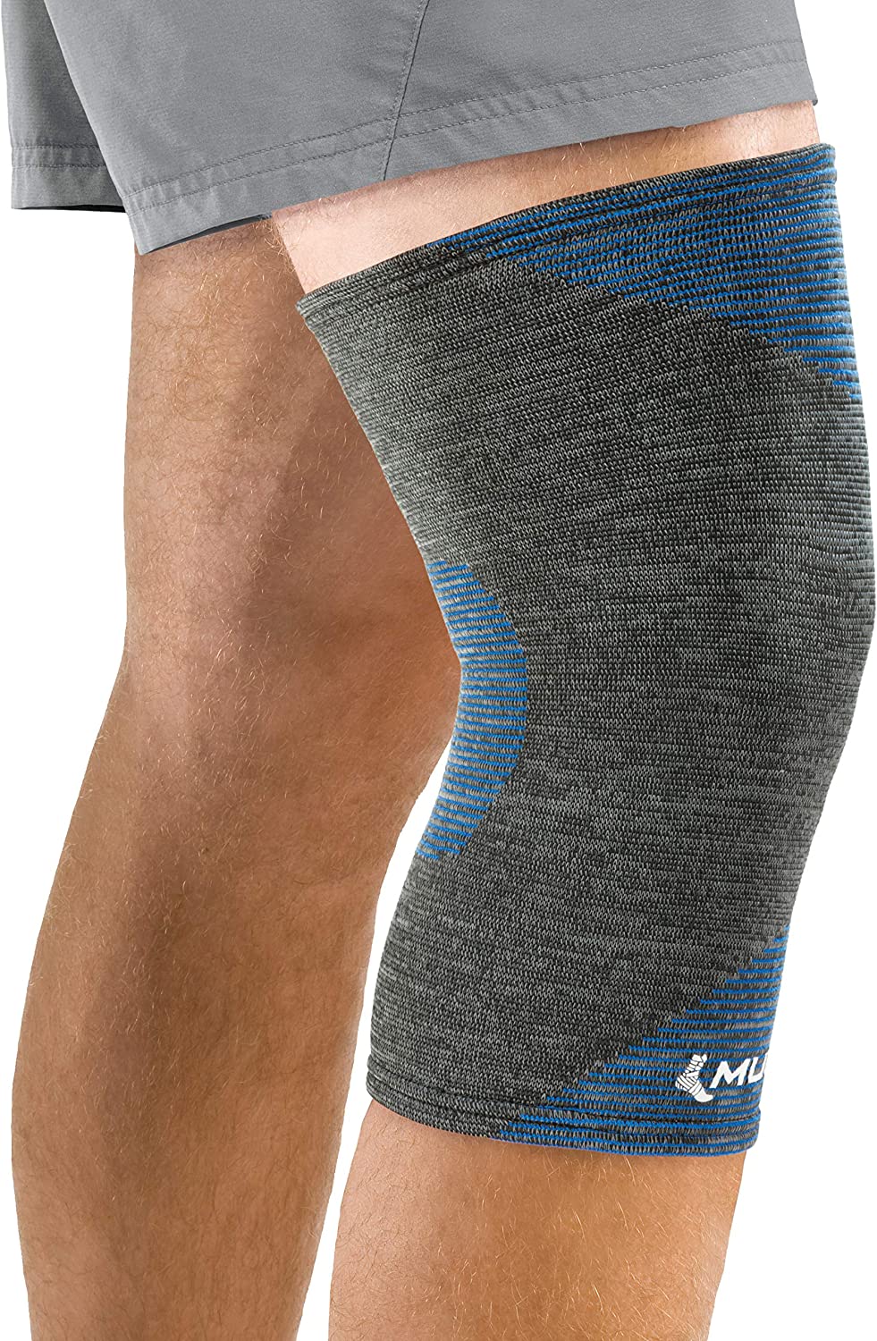 Mueller Sports Medicine FIR 4-Way Knee Support Sleeve, for Men and Women, Gray/Blue, M/L
