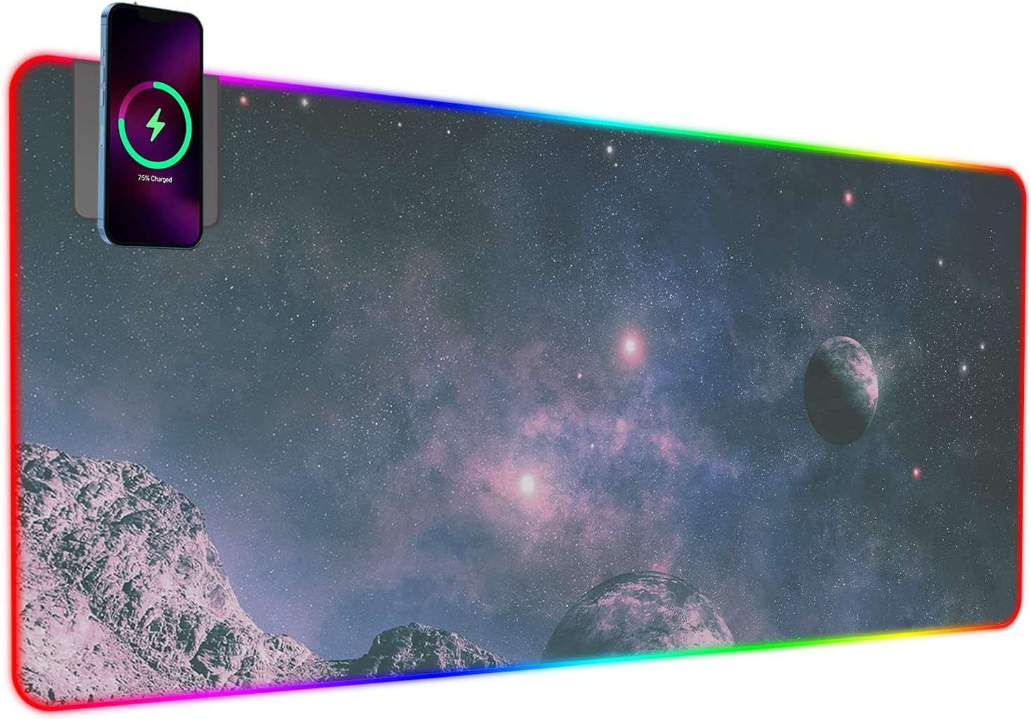 RGB Gaming Mouse Pad Wireless Rechargeable Gaming Mouse Pad 15W,Large Mouse Pad,6 Medium Light Modes Oversized Mouse Pad Non-Slip Rubber Base Computer Keyboard Pad for Gaming 35.4 x 15.7 inch