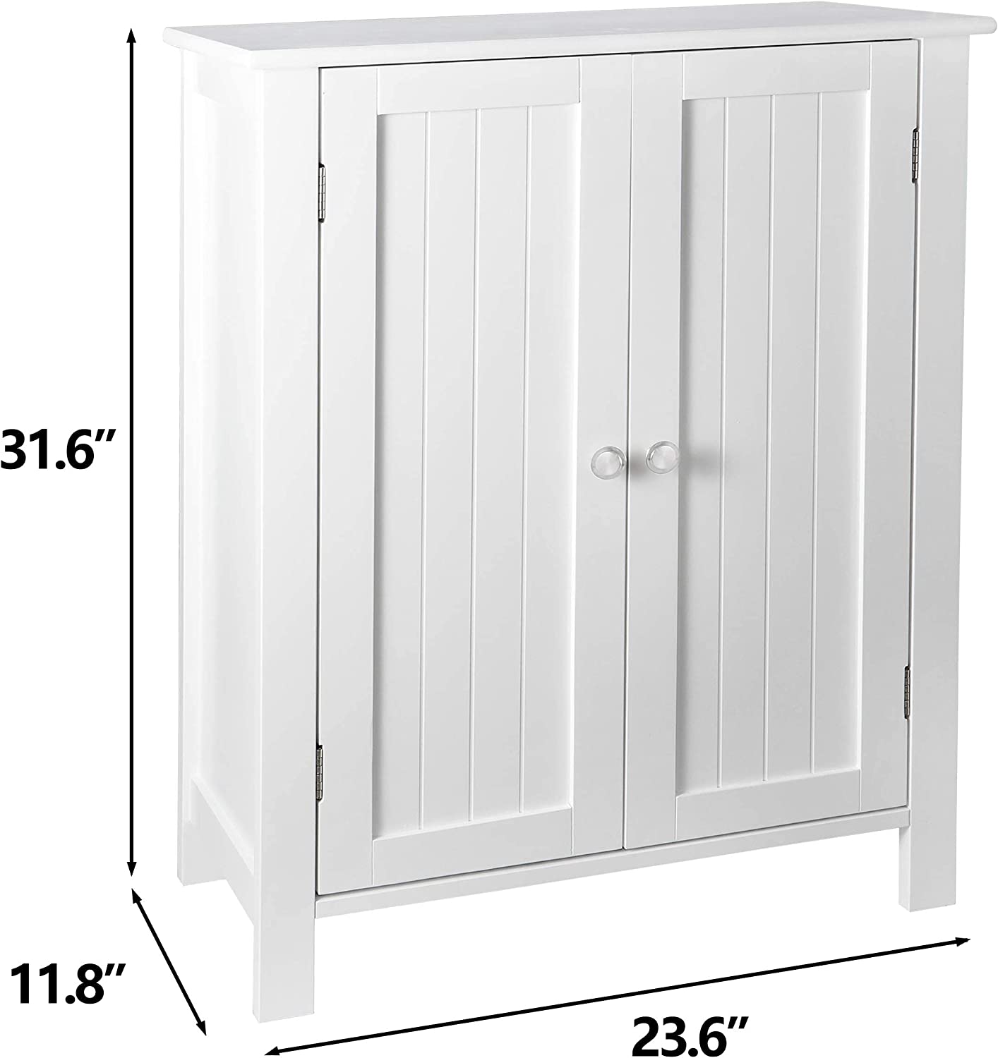 ZENY Bathroom Floor Storage Cabinet with Double Door + Adjustable Shelf， Wooden Organizer Cabinet for Living Room， Bathroom， Bedroom， Modern Home Furniture， White