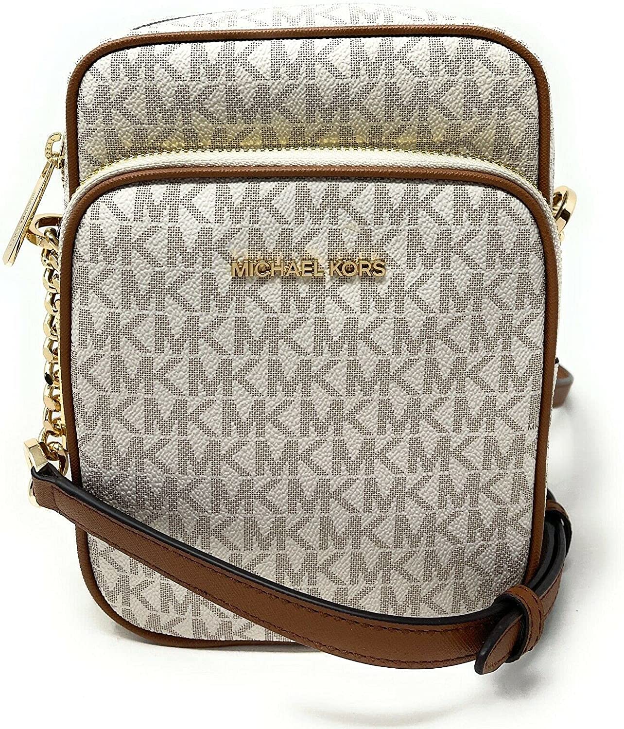 Michael Kors Jet Set Travel Signature PVC Medium Logo Chain Crossbody Flight Bag
