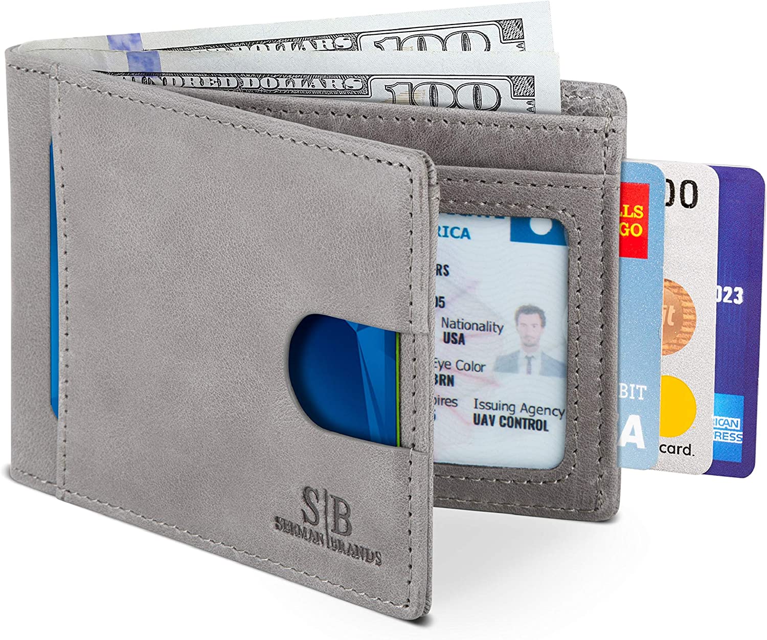 SERMAN BRANDS RFID Blocking Slim Bifold Genuine Leather Thin Minimalist Front Pocket Wallets for Men Billfold Wallet Men Gift