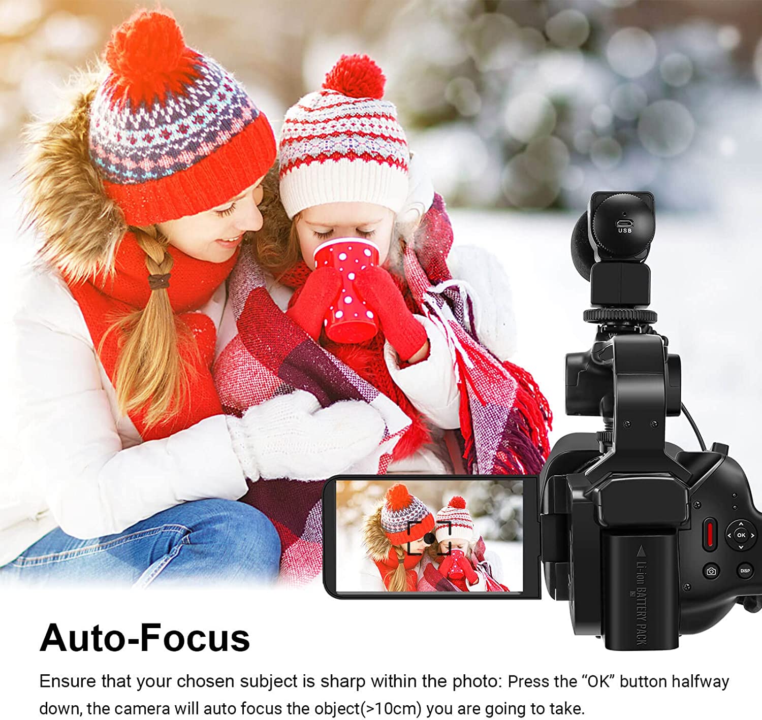 Camcorder Video Camera 4K, Video Camera Auto Focus Vlogging Camera for YouTube 64MP 60FPS WiFi Webcam 4" Touch Screen 18X Digital Zoom with Lens Hood, Stabilizer, Microphone, 64G SD Card, Fill Light
