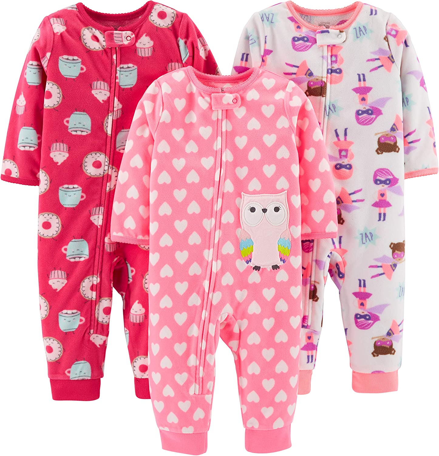 Simple Joys by Carter's Toddlers and Baby Girls' Loose-Fit Fleece Footless Pajamas, Pack of 3