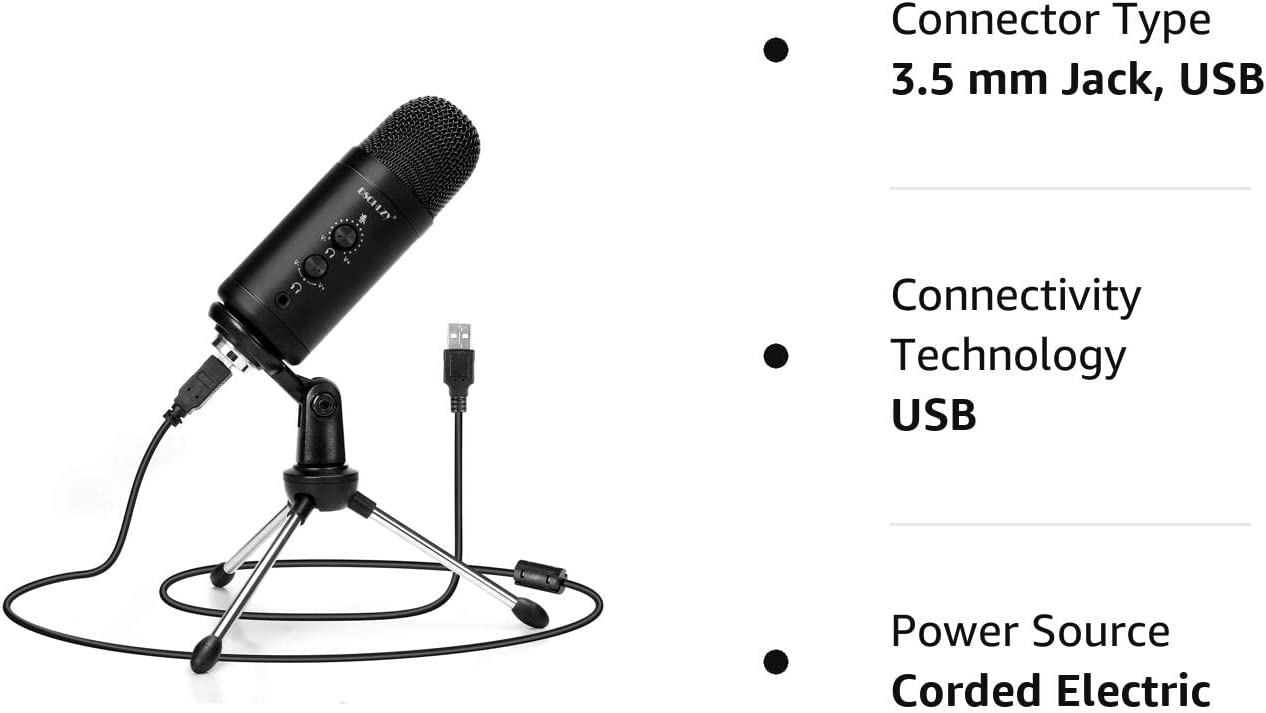 FONSAWA USB Condenser Microphone Podcast PC Microphone: Vocal Recording Streaming Mic Studio Professional Zero Latency Monitoring Kit for Singing Skype Gaming Voice YouTube with Tripod Stand