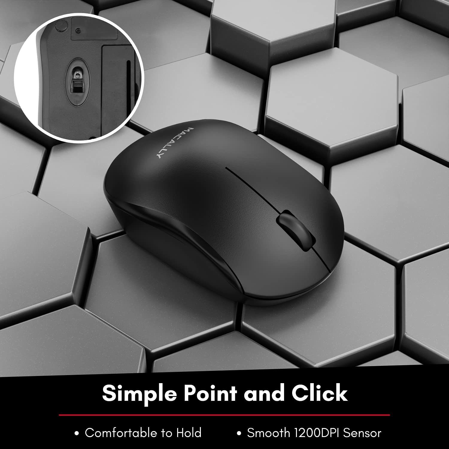 Macally Wireless Keyboard and Mouse Combo, 2.4G Full Size Wireless Mouse and Keyboard Combo for PC, Desktop, Laptop, Notebook, ChromeBook - Ultra Slim Cordless Computer Keyboard Mouse Set