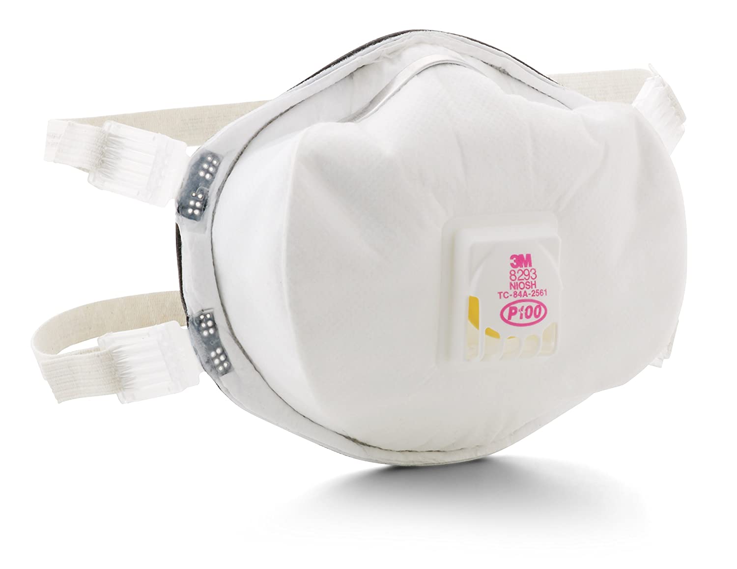 3M Disposable Particulate Cup Respirator 8293 P100 with Cool Flow Exhalation Valve,Adjustable Buckle Straps and Noseclip,White