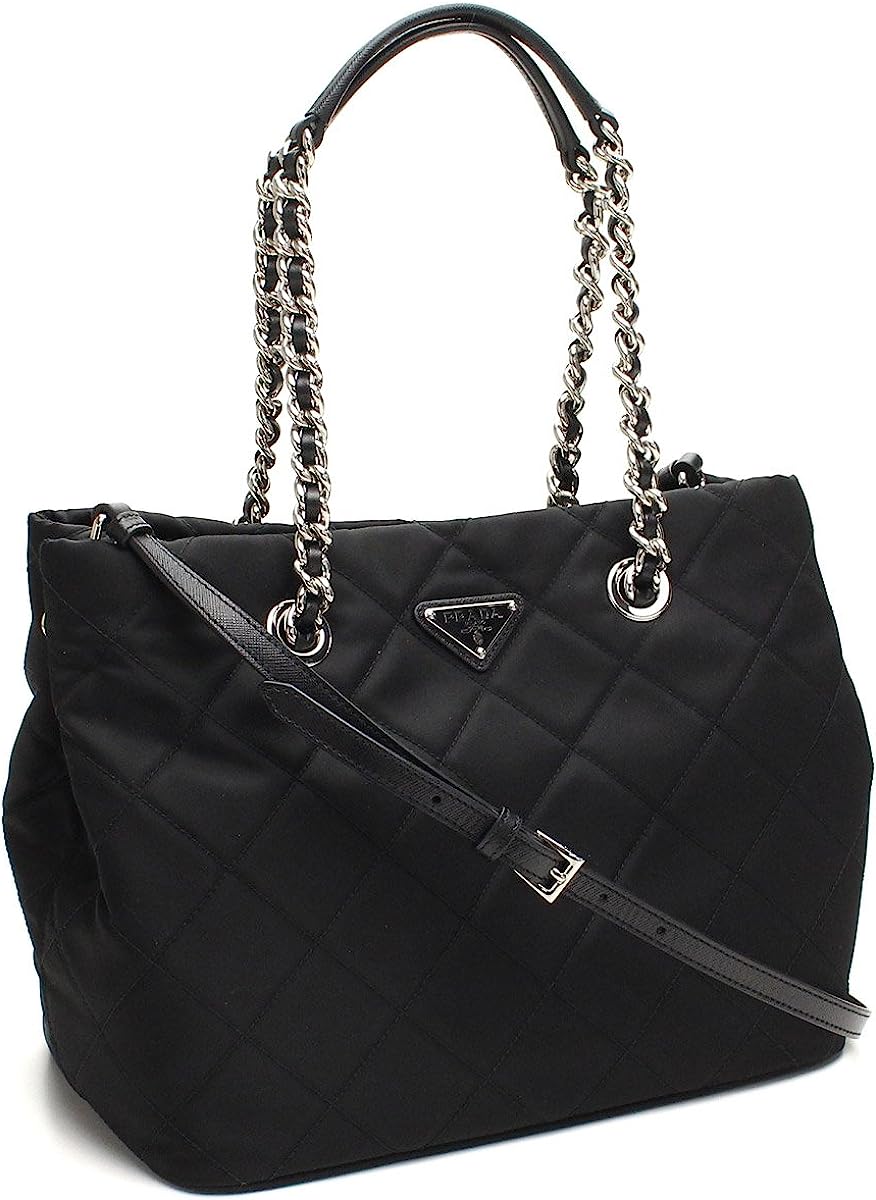 Prada Midnight Black Quilted Tessuto Chain Designer Shoulder Tote Bag for Women 1BG740