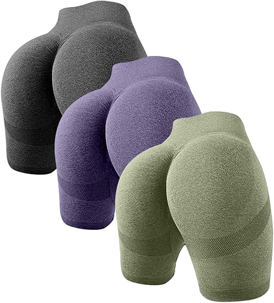 OQQ Women's 3 Piece Butt Lifting Yoga Shorts Workout High Waist Tummy Control Ruched Booty Pants