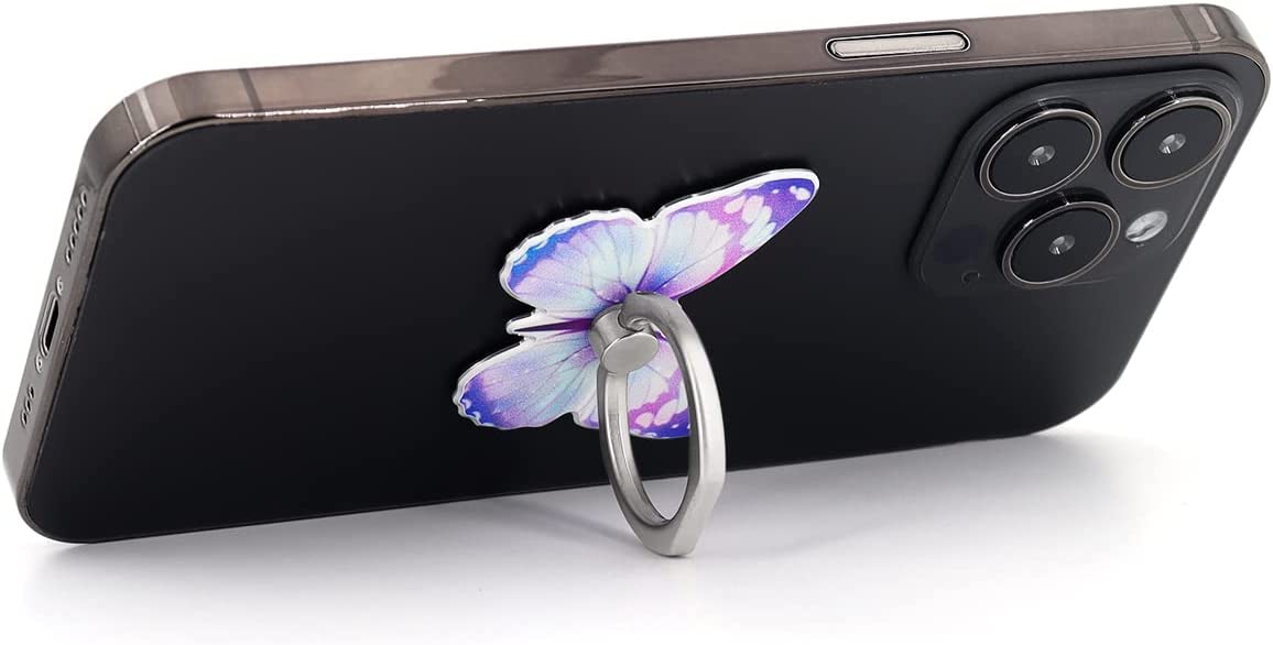 LaMignonne Butterfly Cell Phone Ring Holder Finger Ring Grip Stand 360° Rotation 180° Flip Universal Kickstand Compatible with All Smartphones (Lilac)