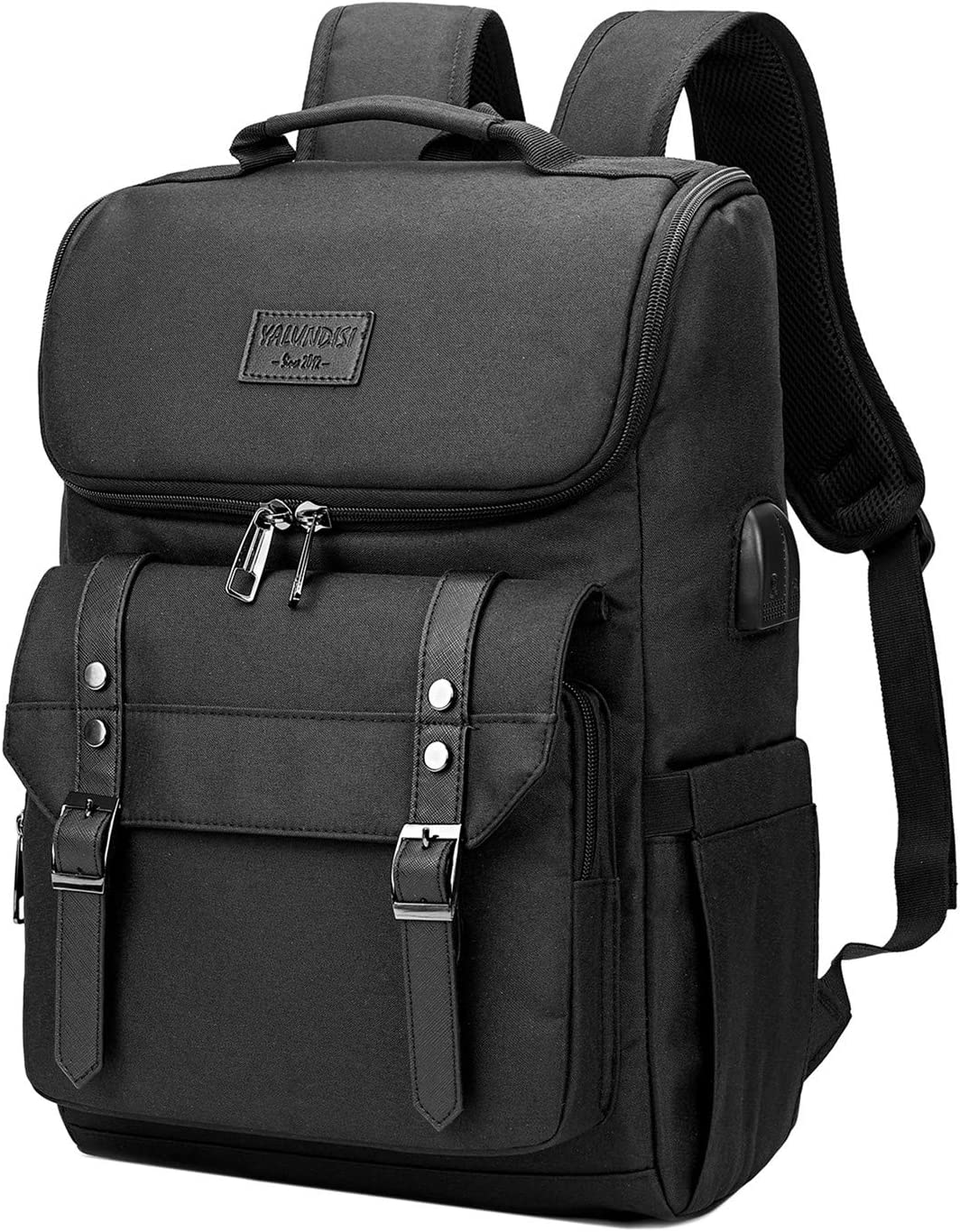 Vintage Backpack Travel Laptop Backpack with usb Charging Port for Women & Men School College Students Backpack Fits 15.6 Inch Laptop Black