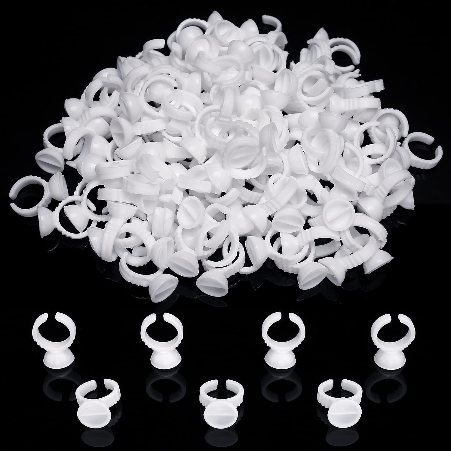 Akstore Disposable Makeup Glue Rings Plastic Nail Art Tattoo Glue Rings Holder Eyelash Extension Rings Adhesive Pigment Holders Finger Hand Beauty Tools (100pcs-Seperated)
