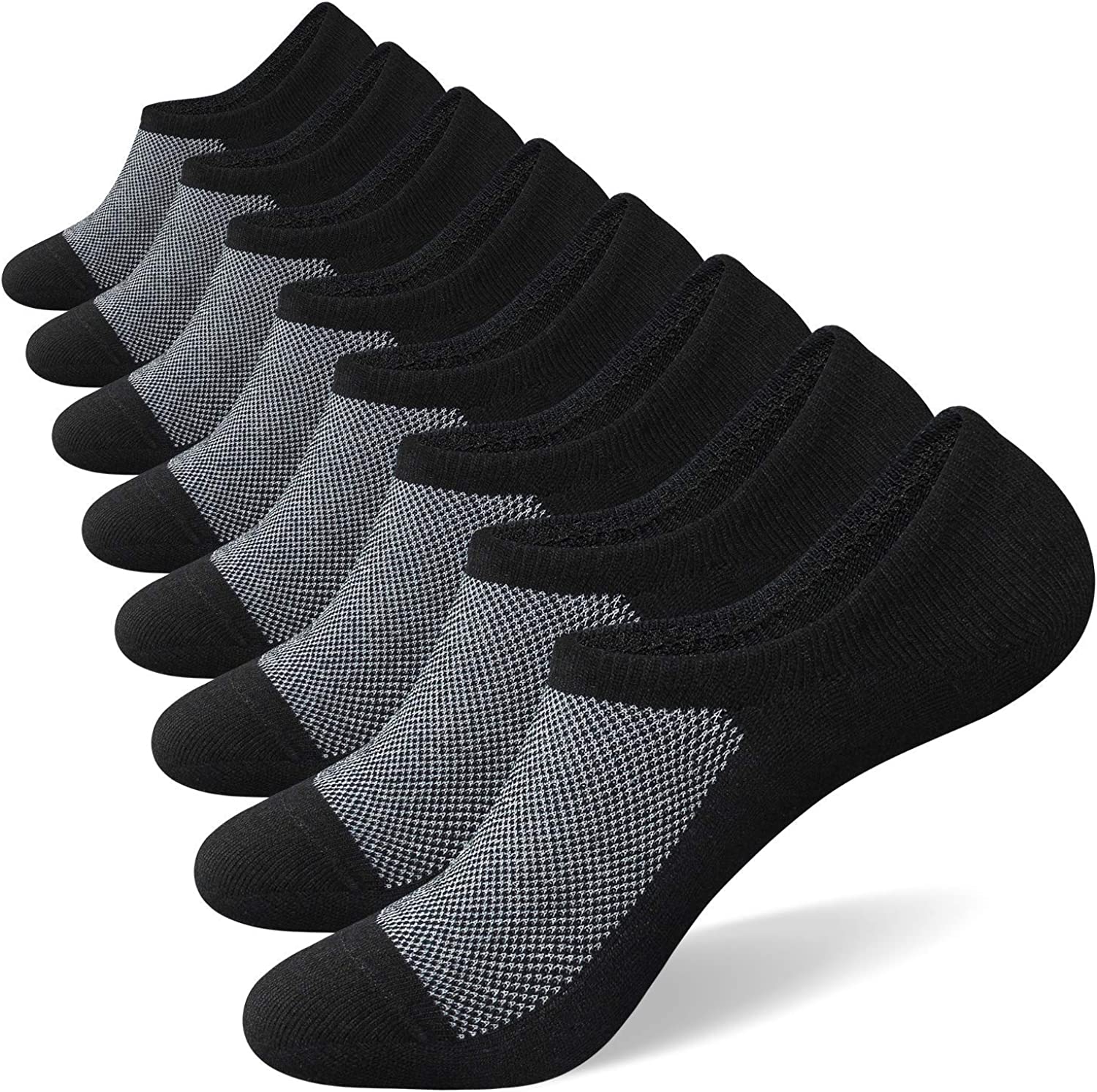 SIXDAYSOX No Show Socks for Men 8 pack Cotton Thin Low Cut Non Slip for Loafer Flats Sneakers 5-8/9-11/12-15
