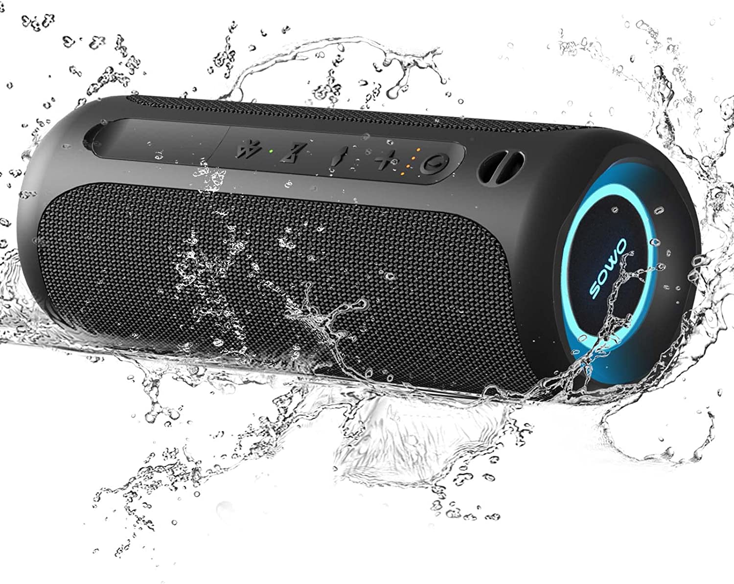 Portable Speaker, Wireless Bluetooth Speaker, IPX7 Waterproof, 25W Loud Stereo Sound, Bassboom Technology, TWS Pairing, Built-in Mic, 16H Playtime with Lights for Home Outdoor - Black