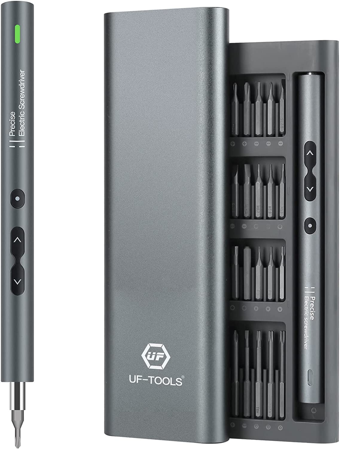 UF-TOOLS Mini Electric Screwdriver, 62 in 1 Cordless Rechargeable Small Power Screwdriver Set with 48 Bits, Led Light and Magnetic Mat, Professional Repair Tool for Phone Watch Camera Laptop PC