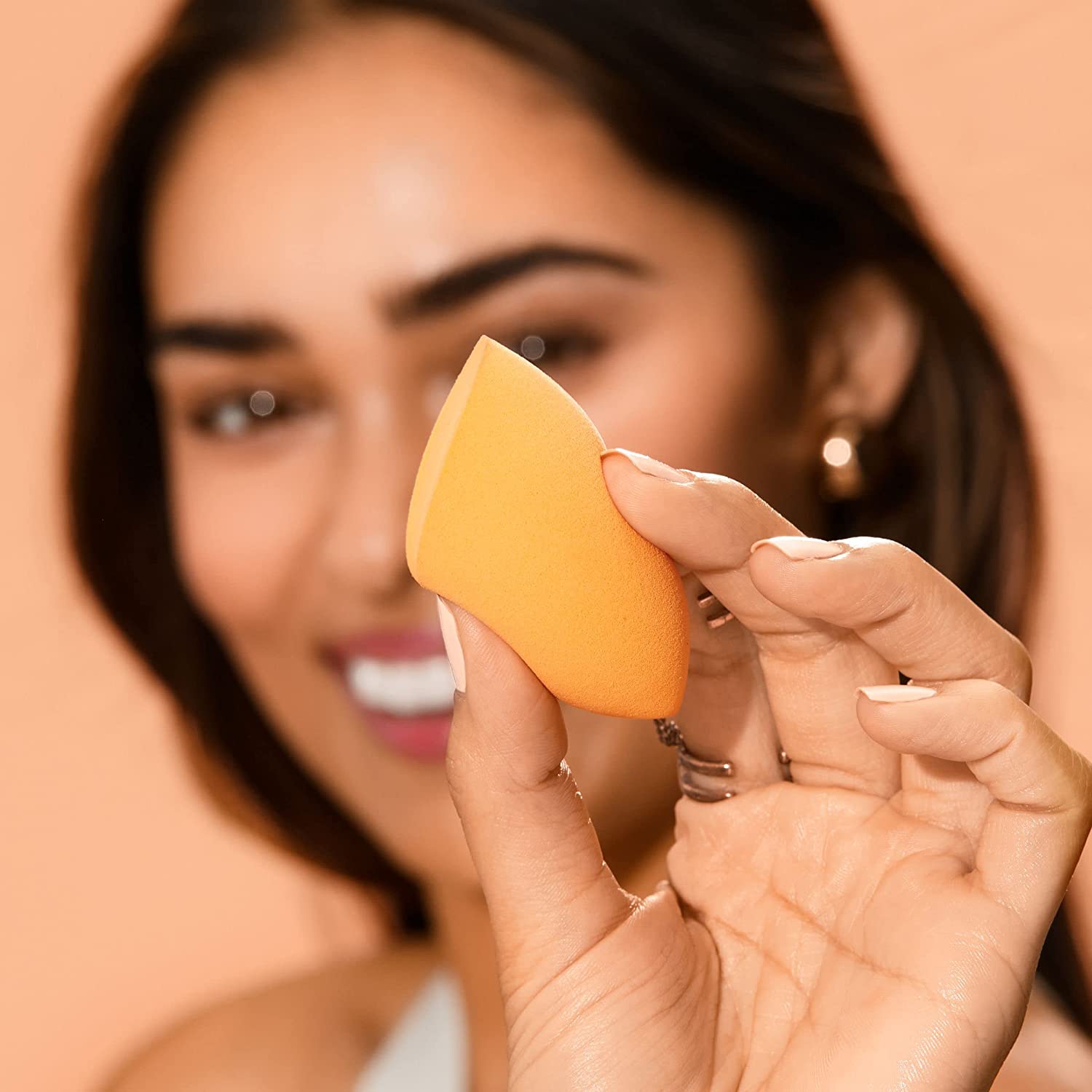 Real Techniques Miracle Complexion Sponge Duo, Makeup Blending Sponge, For Foundation, Offers Light To Medium Coverage, Natural, Dewy Makeup, Orange Sponge, Latex-Free Foam, 2 Count