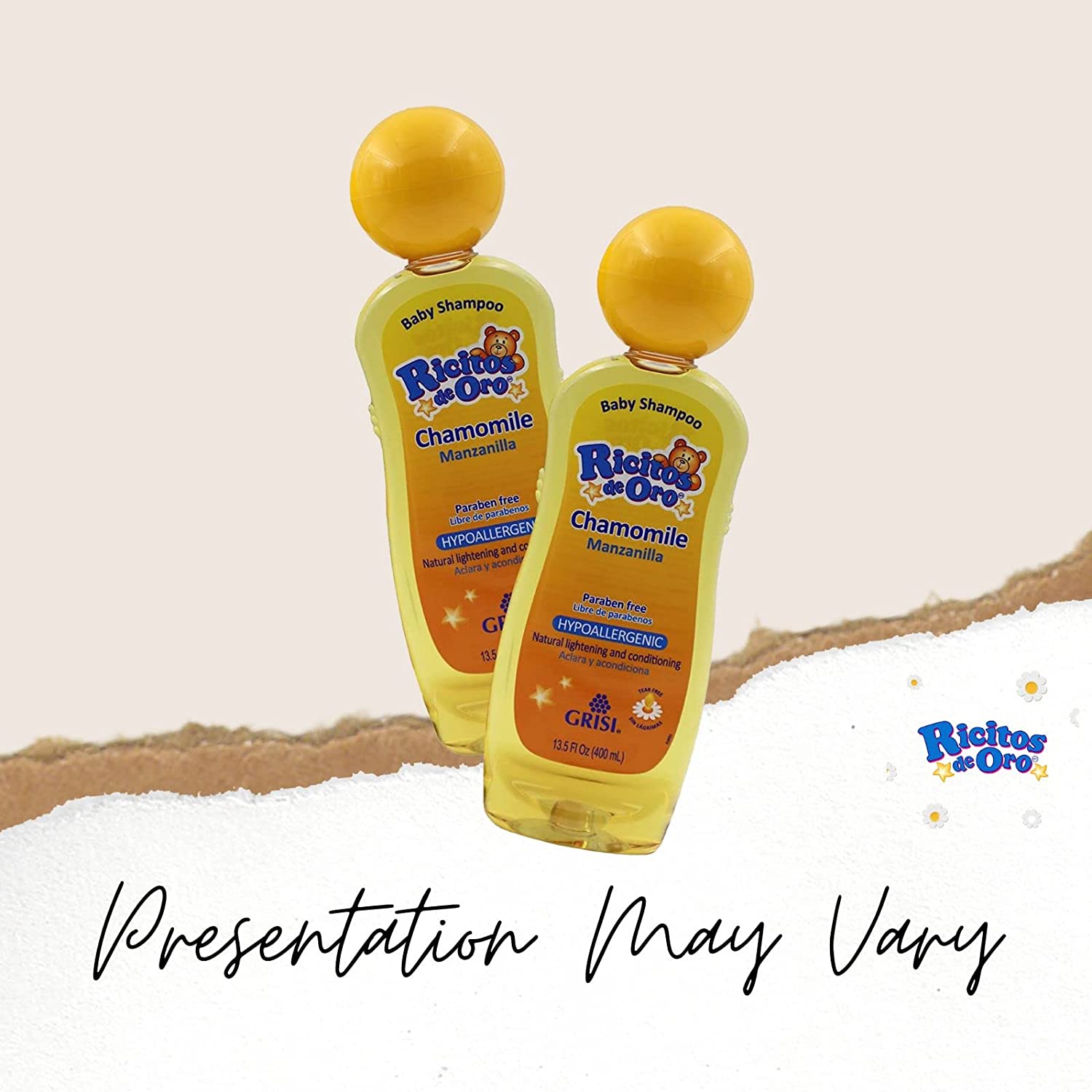 Ricitos de Oro, Baby Shampoo Cleansing and Lightening Baby Shampoo with Chamomile, Paraben Free, Hypoallergenic 2-Pack of 13.5 FL Oz Each, 2 Bottles