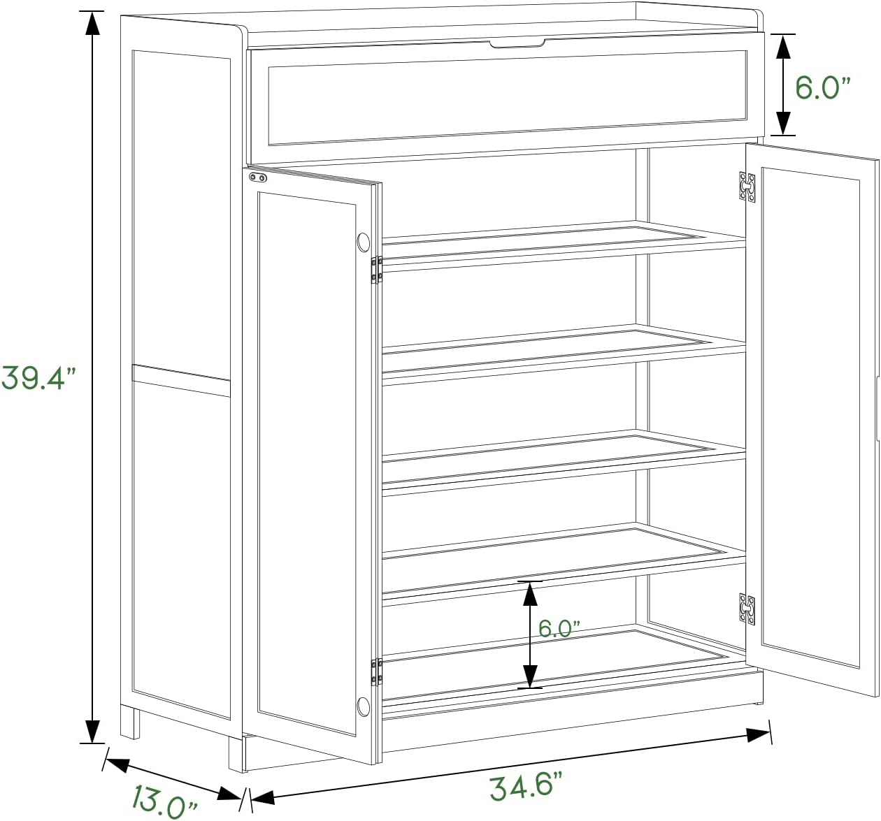 MoNiBloom Bamboo Entryway Shoe Cabinet， Free Standing 6 Tier Shoe Floor Storage Organizer with Doors for Entryway Balcony Bathroom Living Room， Brown