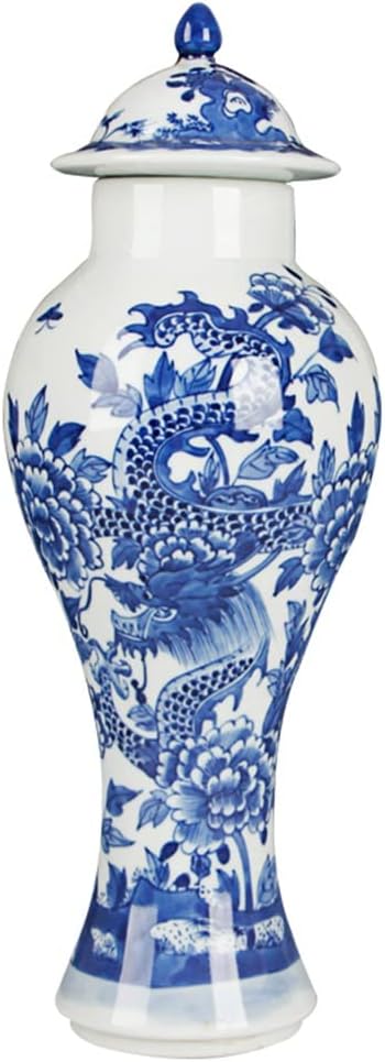 ZSEDP Handpainted Blue and White Antique Jar Porcelain Ceramic Storage Tank Decoration Tea Snacks Jar