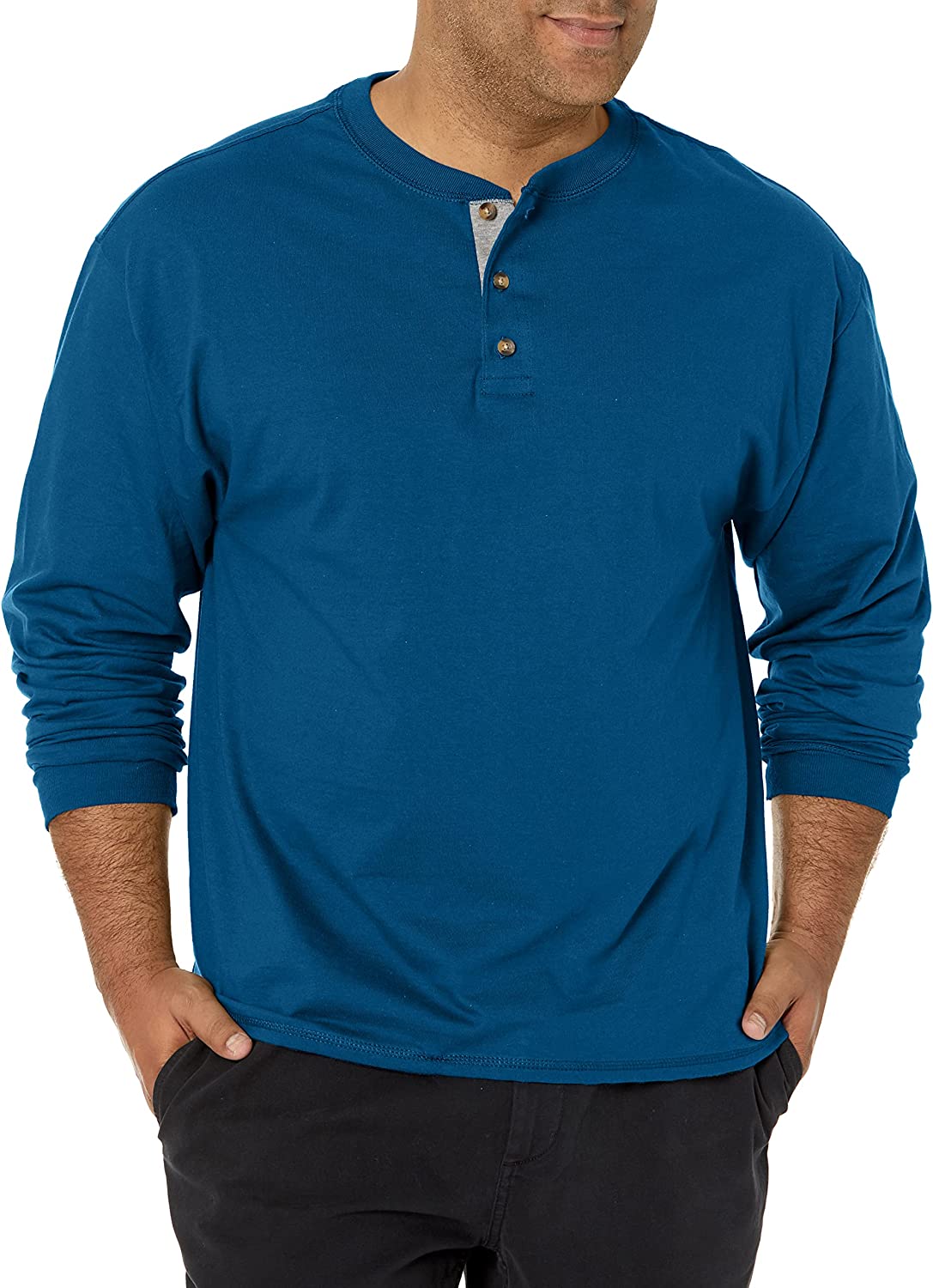 Hanes Men's T-Shirts, Men's BeefyT Henley Shirts, Men's Cotton Long Sleeve Shirts
