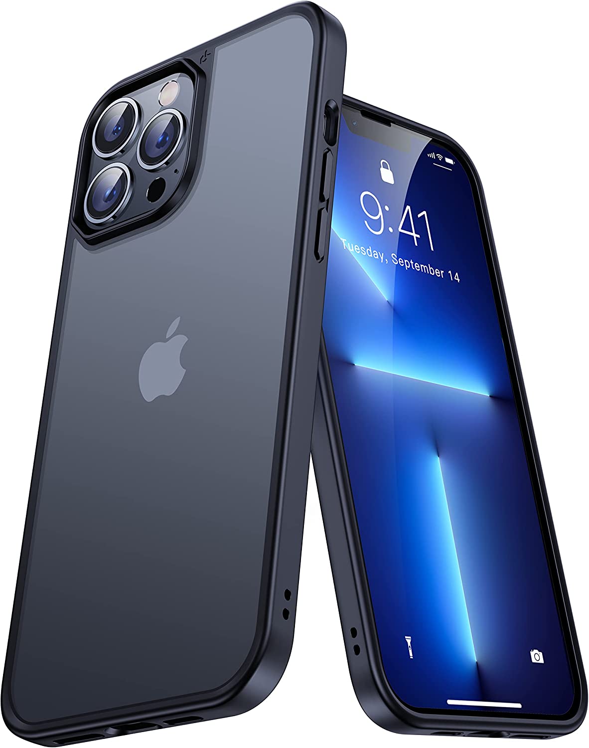 CASEKOO Kooshock for iPhone 13 Pro Case, [10 FT Drop Protection] [Skin-Friendly Touch] Rugged Matte Back and Built-in Airbags, Slim Translucent Protective Cover 6.1 inch 5G, Space Black