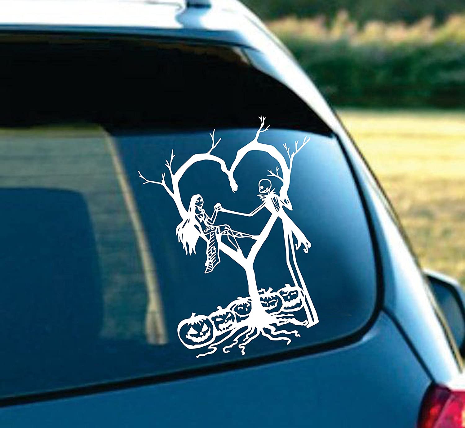 LA DECAL Jack and Sally Skellington in Love Nightmare Before Christmas car Truck Laptop MAC Decal Sticker 7" White (White, 7)