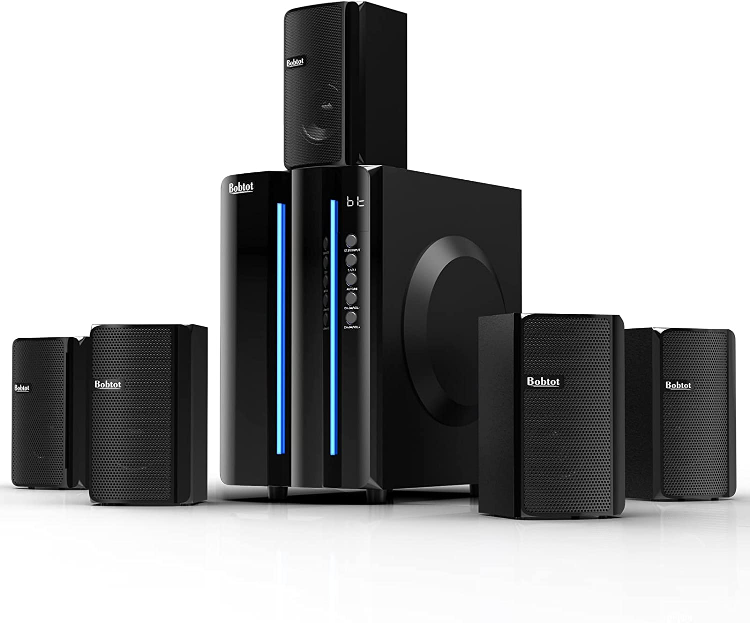 Bobtot Surround Sound Speakers Home Theater Systems - 6.5 inch Subwoofer 800W 5.1/2.1 Channel Stereo Home Audio System with HDMI ARC Optical Bluetooth Input for 4K TV Ultra HD AV DVD FM Radio USB