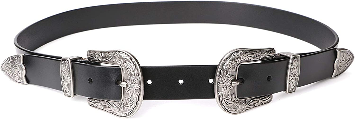 JASGOOD Women Leather Belts Ladies Vintage Western Design Black Waist Belt for Pants Dresses