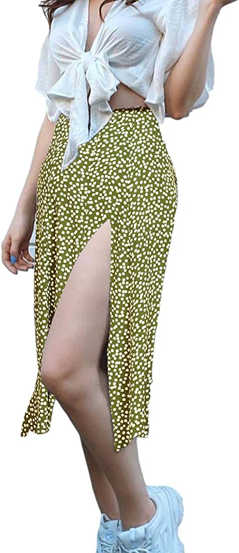 HIGO FASHION Women's Leopard Maxi Skirt,High Waist Stretch