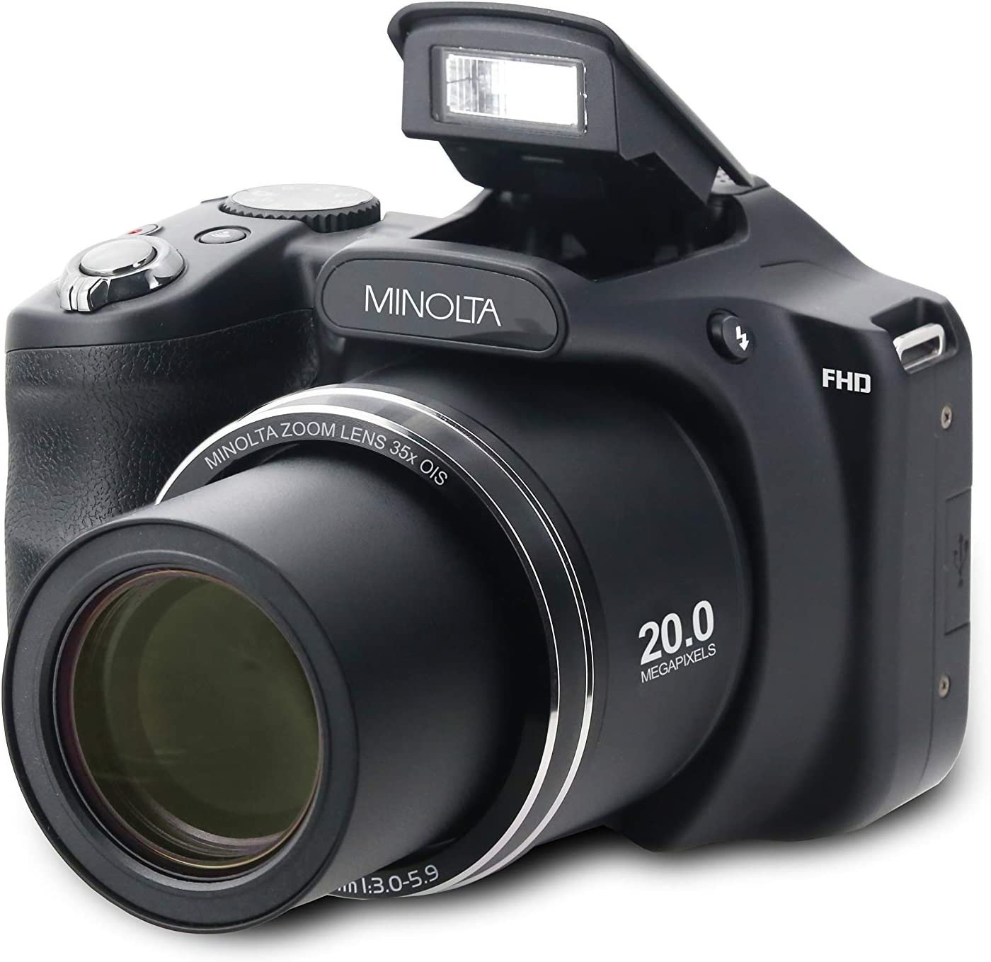 Minolta 20 Mega Pixels High Wi-Fi Digital Camera with 35x Optical Zoom， 1080p HD Video &amp; 3" LCD， Black (MN35Z-BK)