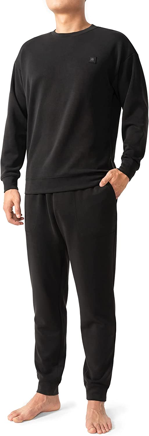 DAVID ARCHY Men's Scuba Knit Cozy Pajamas Set Lightweight Sleep Sets Long Sleeve Pjs Casual Loungewear