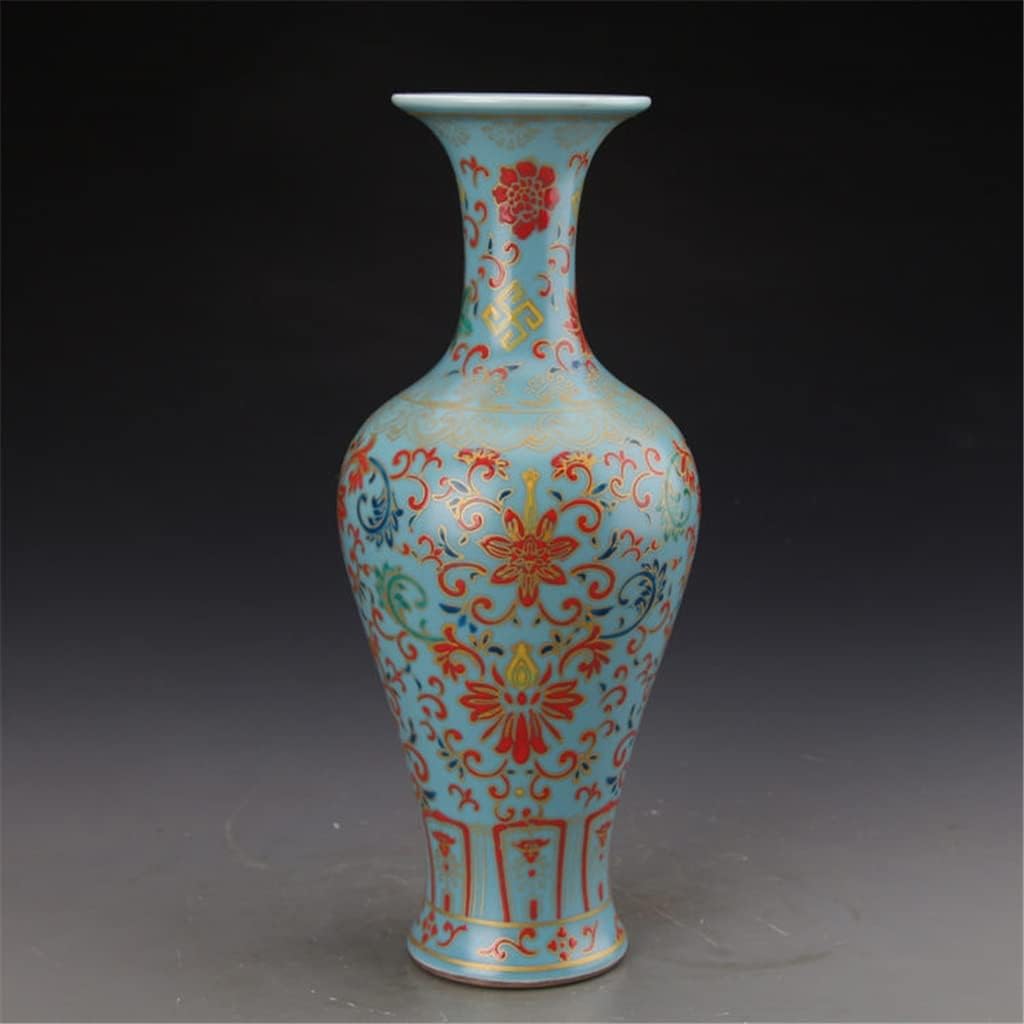 ZSEDP Blue Glaze Enamel Precious Phase Pattern Fishtail Vase Ceramic Decoration Antique Flower Vase