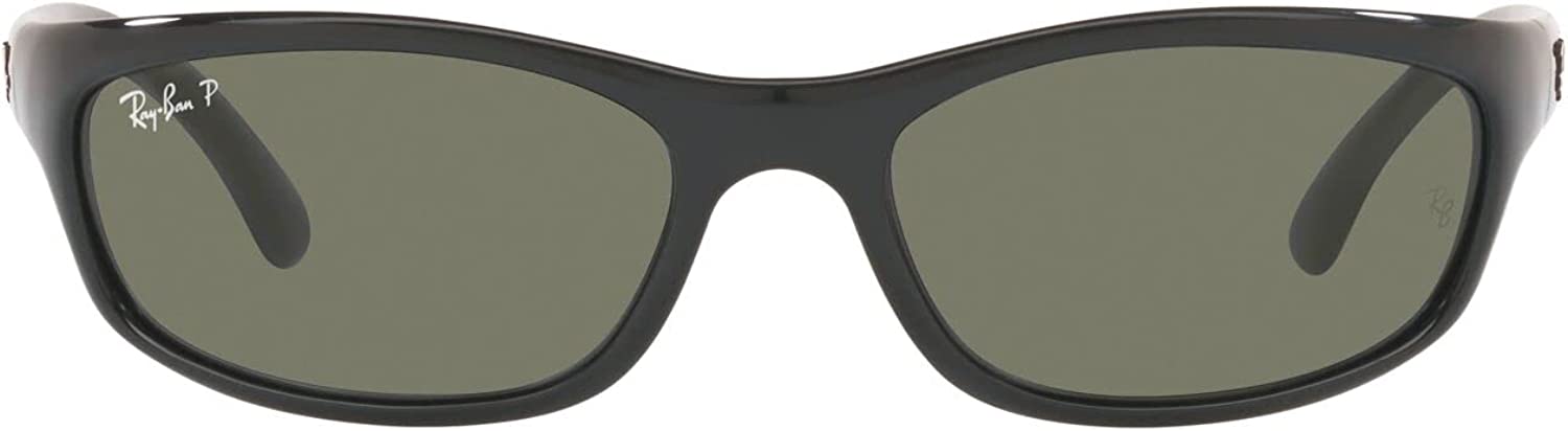 Ray-Ban Men's RB4115 Rectangular Sunglasses, Black/Polarized Green, 57 mm
