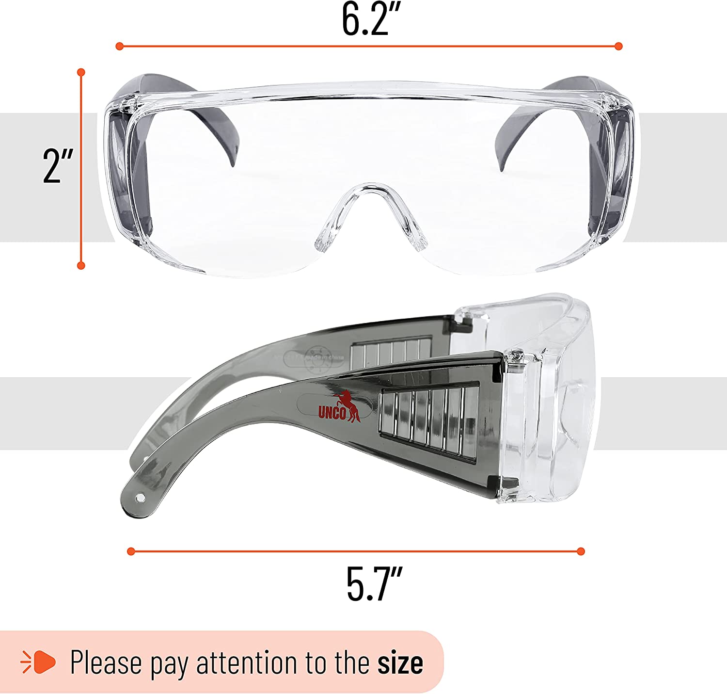 UNCO- Safety Goggles Over Glasses, Protective Goggles, Safety Goggles Anti Fog, Work Glasses, Construction Safety Glasses, Safety Glasses Over Prescription Glasses, Protective Eyewear