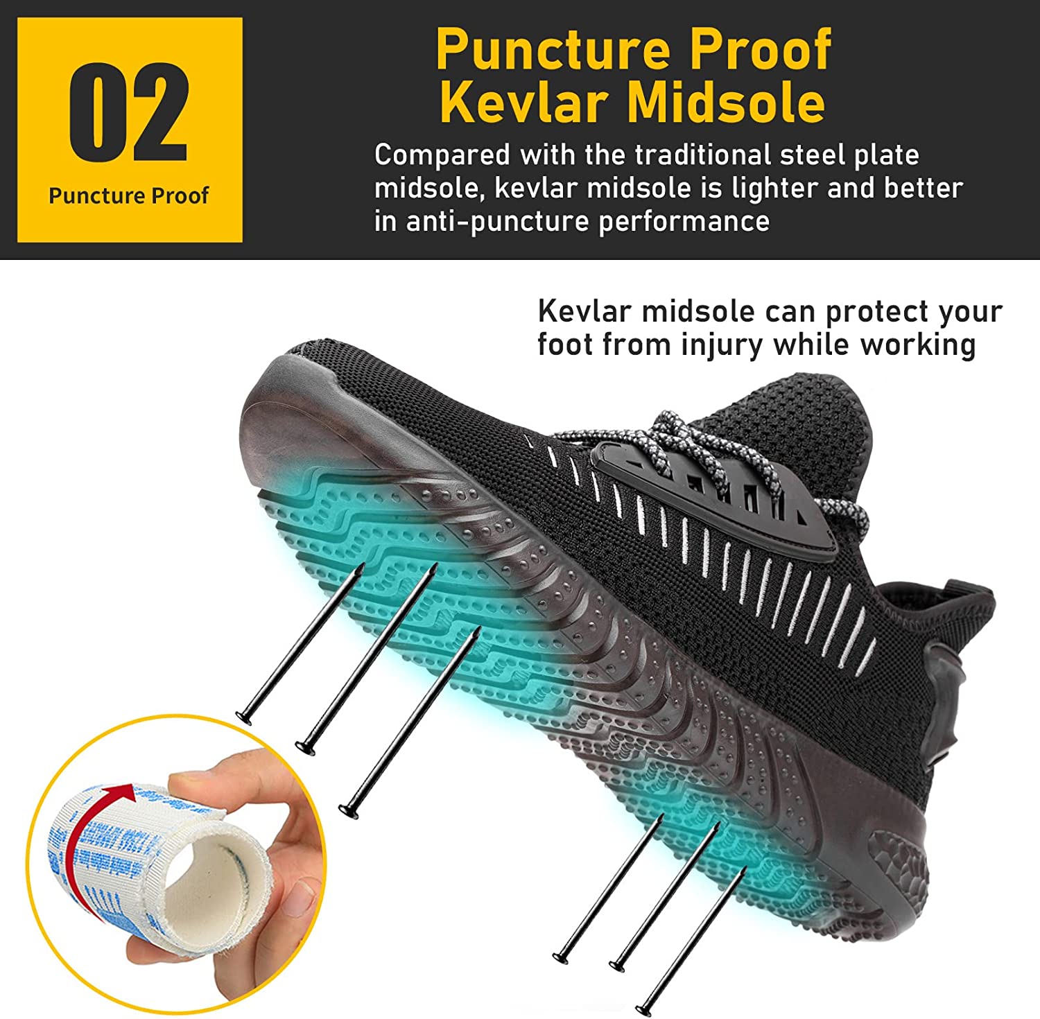 Furuian Steel Toe Indestructible Shoes Men Women Lightweight Puncture Resistant Safety Work Shoes Sneakers for Construction Working Breathable