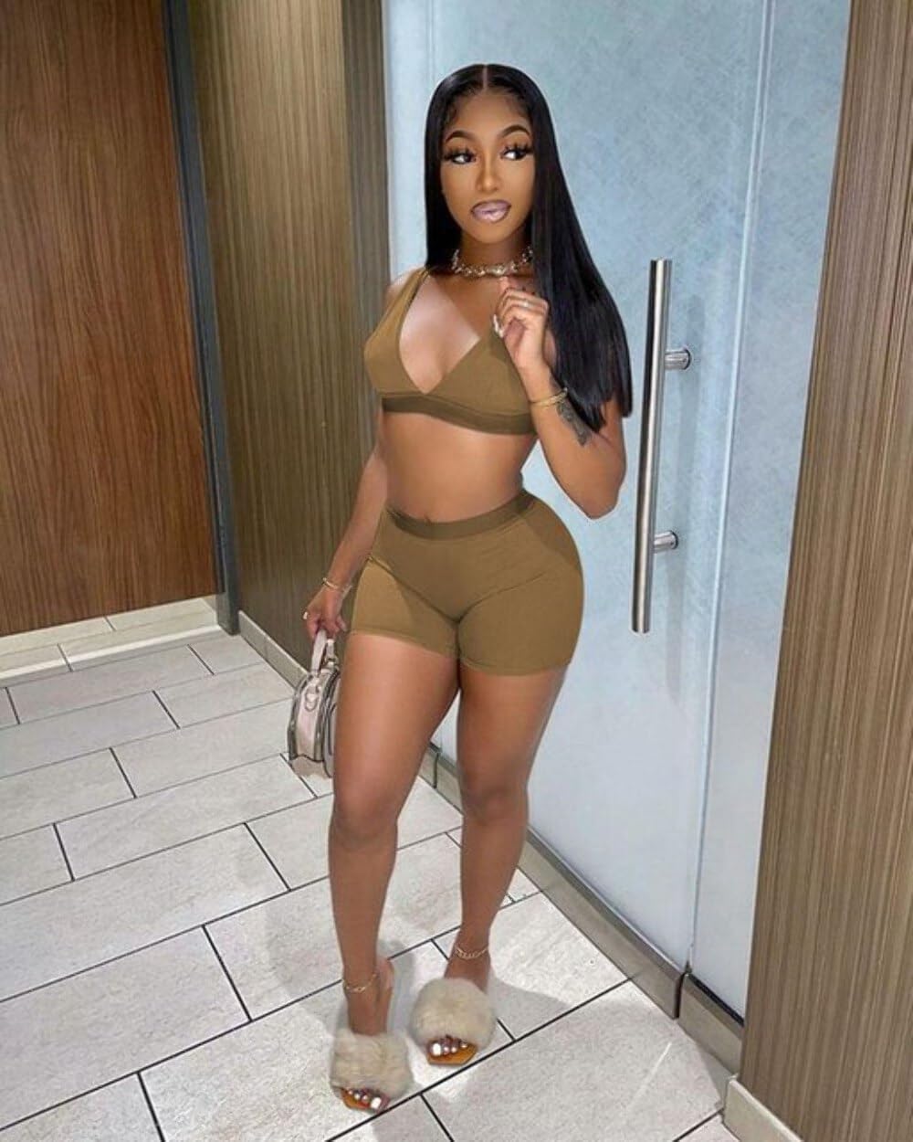 QueenLine 10pcs Wholesale Items In Bulk Beach Suit Shorts Two Piece Set Tracksuit Summer Women Clothes Fashion Y2k Top Outfits Khaki L