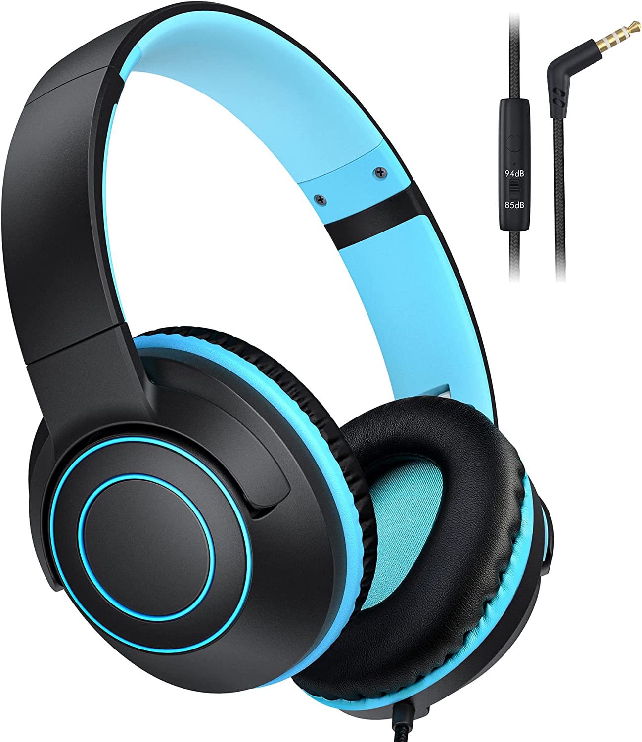 FIUPIA Kids Headphones with Microphone for School, Volume Limit 85/94dB, Stereo Sound, Over-Ear Kids Headphones for Girls Boys, Foldable Kids Headphones Wired for School/Travel/iPad/Fire Tablet