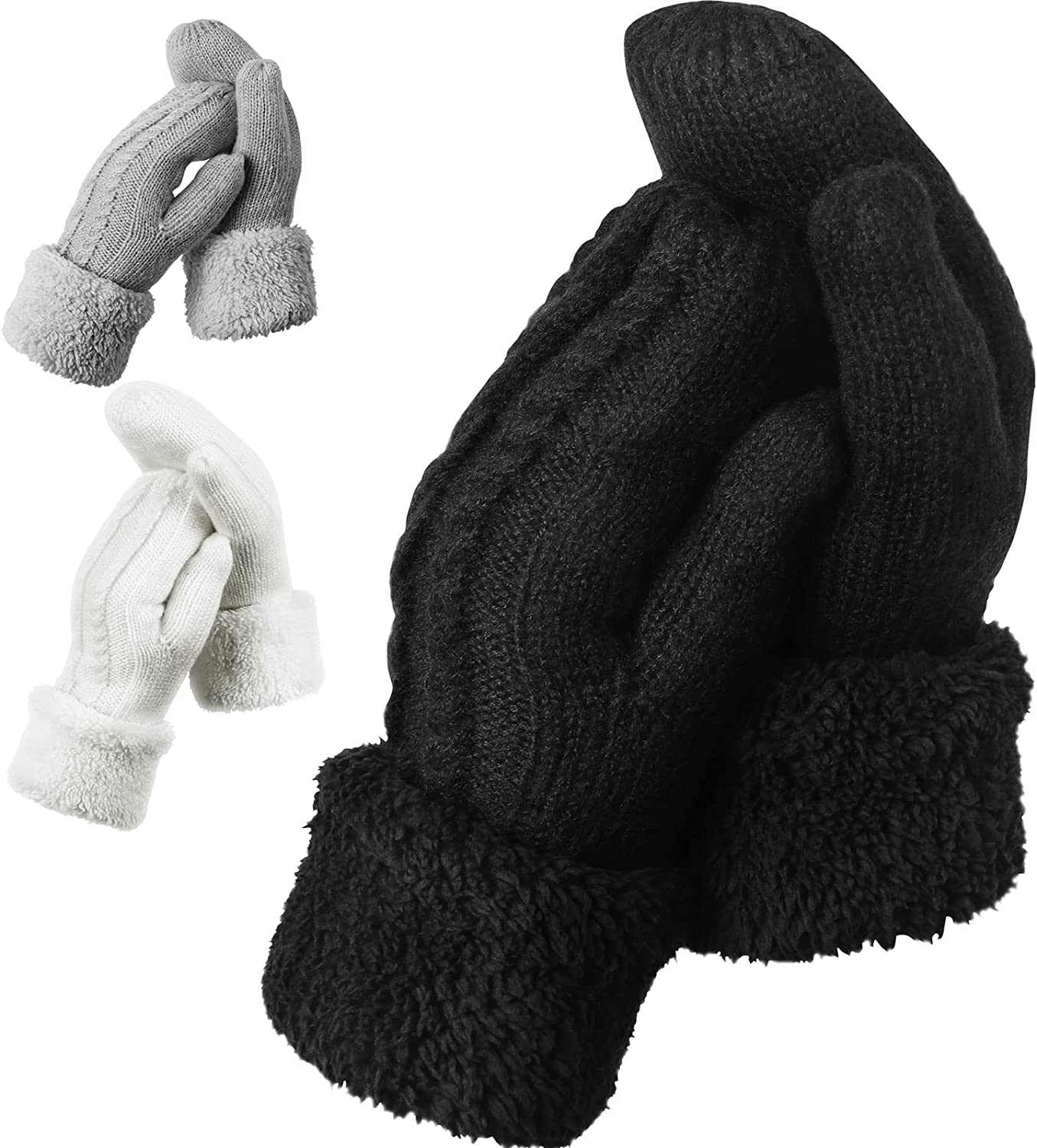 AURUZA Winter Warm Mittens for Women,Thick Knitted Fingerless Gloves Warm Soft Fleece Lining Cold Weather Gifts