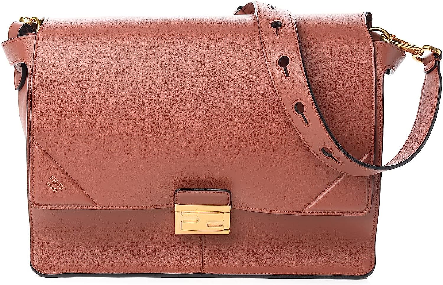 Fendi Kan U Rust Brown Calfskin Leather Large Shoulder Bag 8BT314