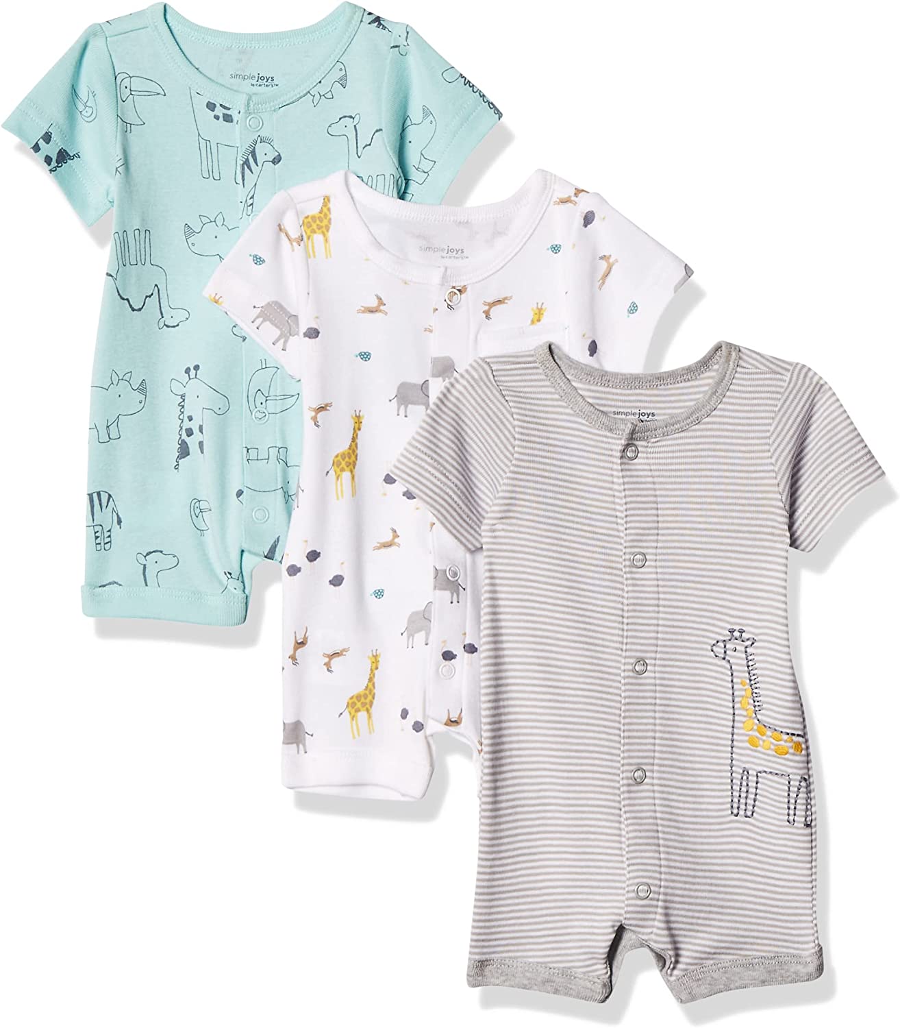 Simple Joys by Carter's Unisex Babies' Snap-Up Rompers, Pack of 3