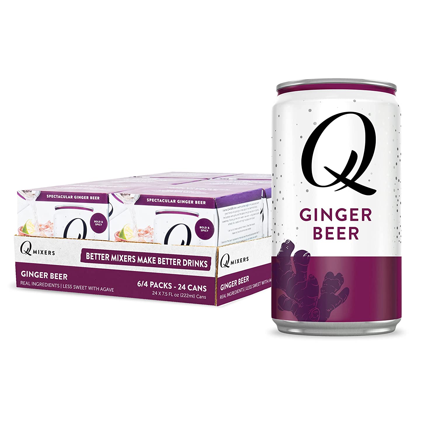 Q Hibiscus Ginger Beer， Premium Mixers， Real Ingredients &amp; Less Sweet， 4 Count， 30 Fl Oz (Pack of 6)